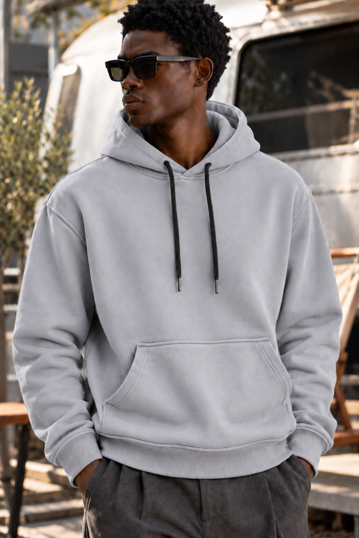 Erkek GRİ Kapüşonlu Sweatshirt 3