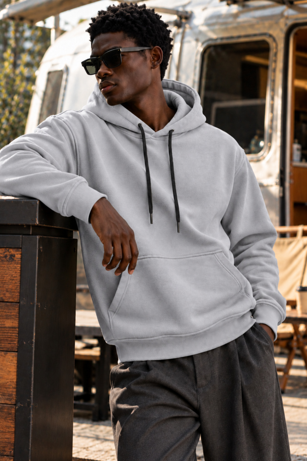 Erkek GRİ Kapüşonlu Sweatshirt 5