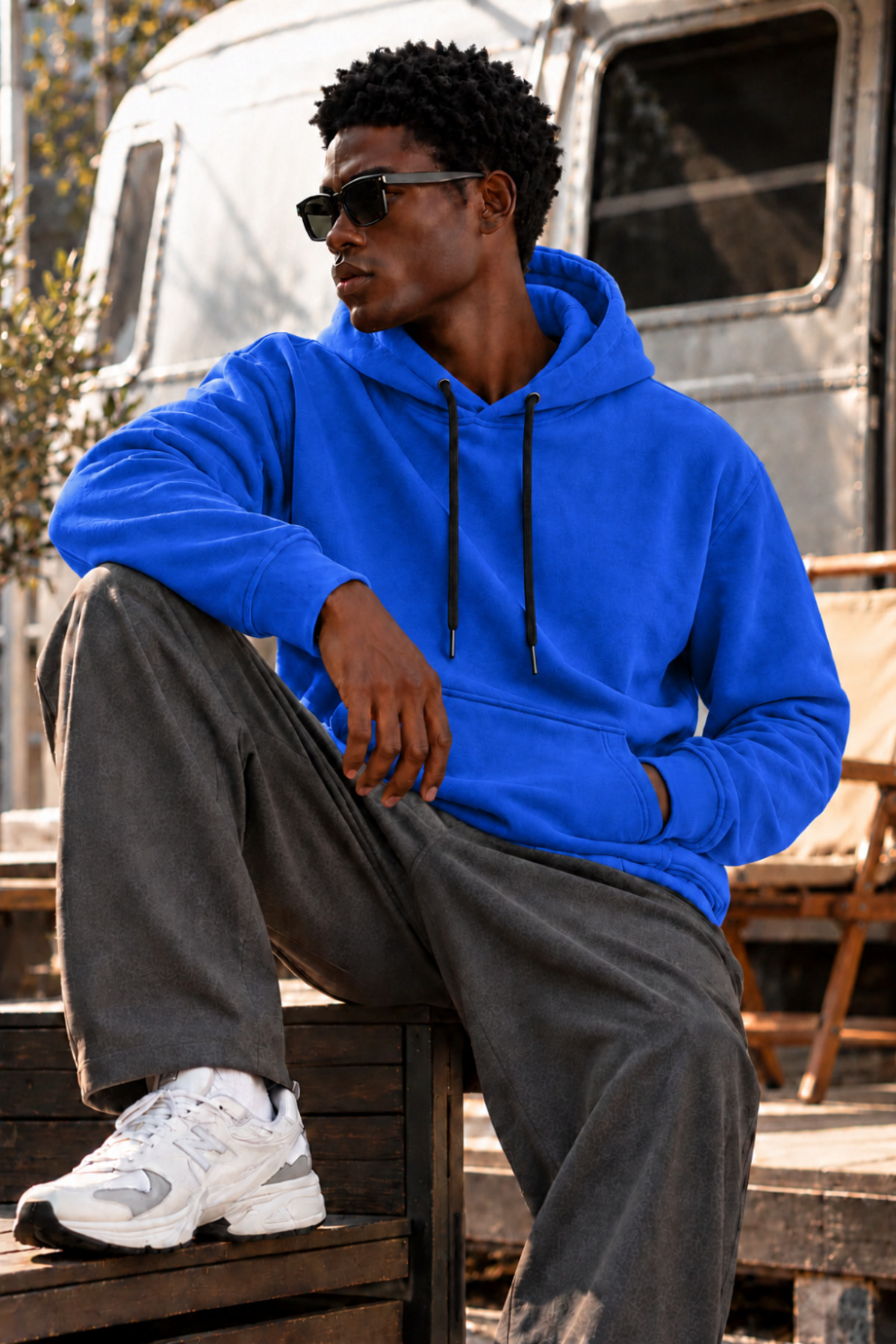 Erkek İNDİGO Kapüşonlu Sweatshirt 4