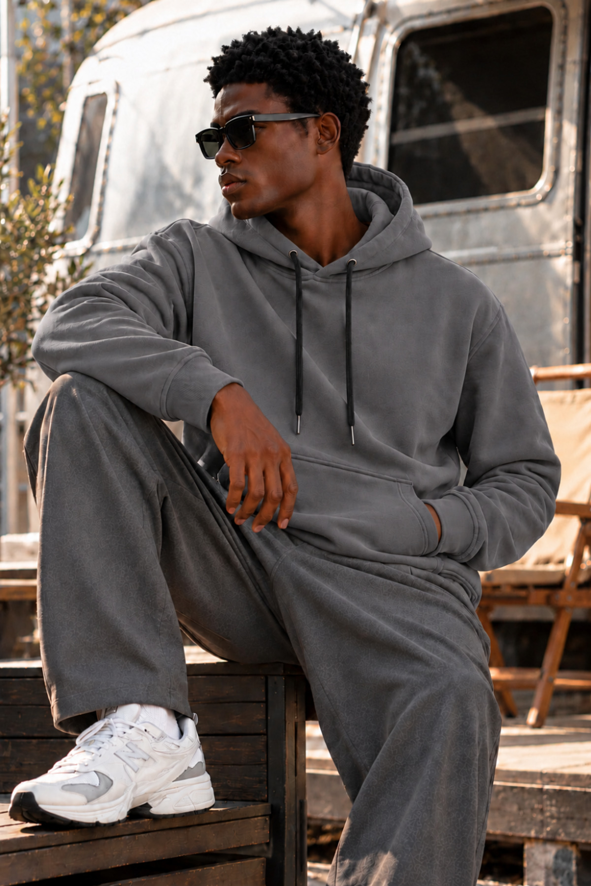 Erkek Koyu Gri Kapüşonlu Sweatshirt 4