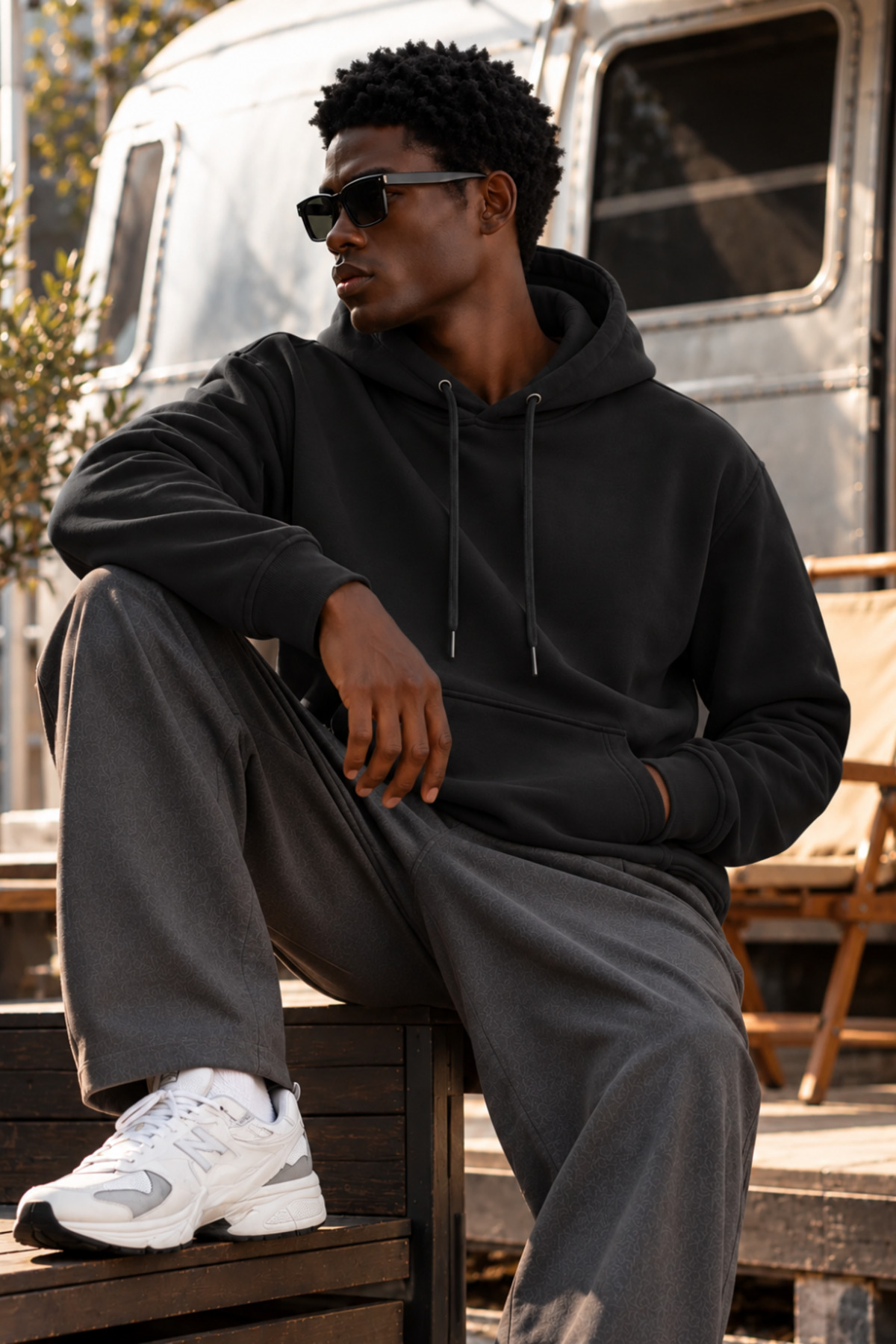 Erkek SİYAH Kapüşonlu Sweatshirt 4