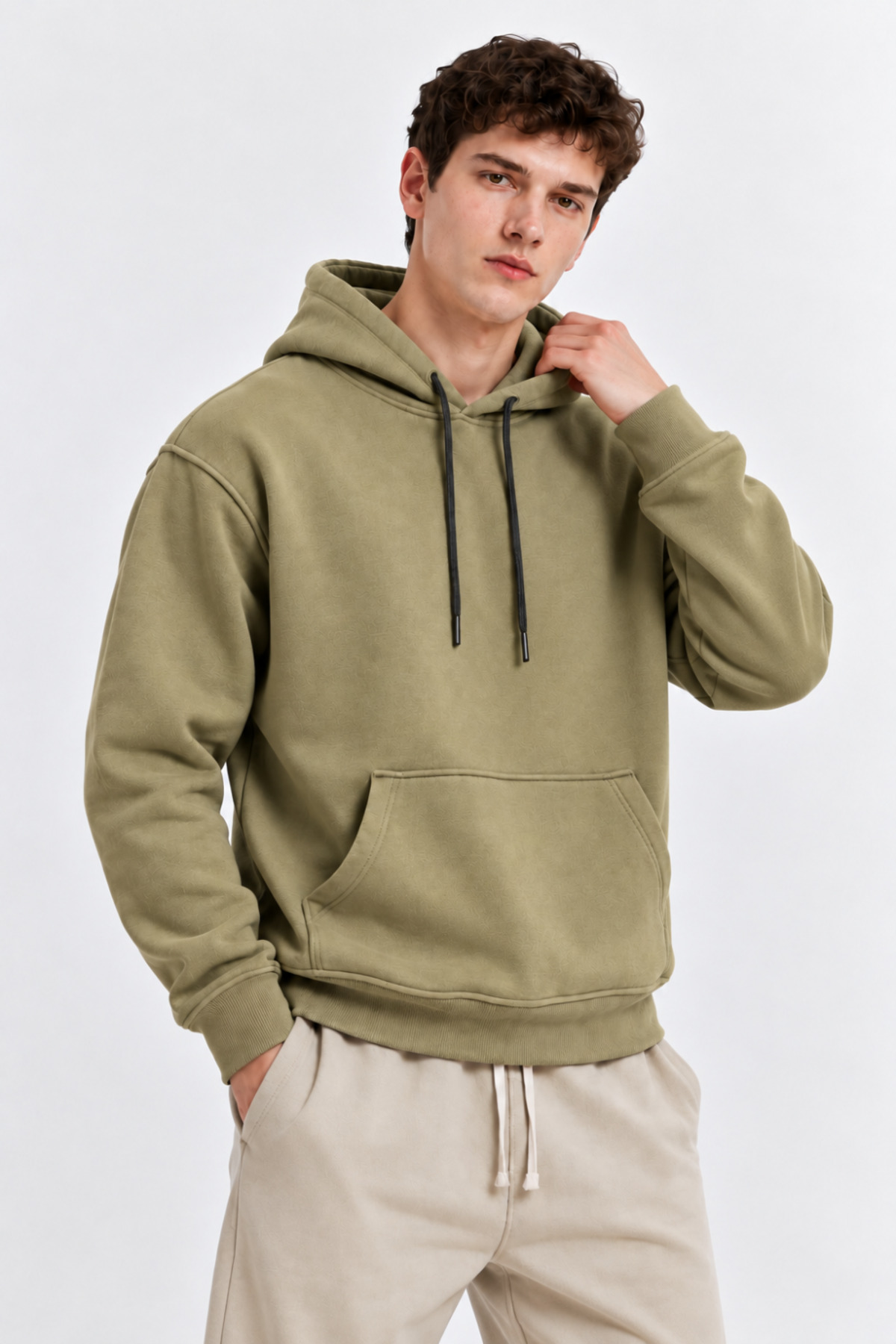 Erkek A.Haki Kanguru Cep Kapşonlu Sweatshirt 6