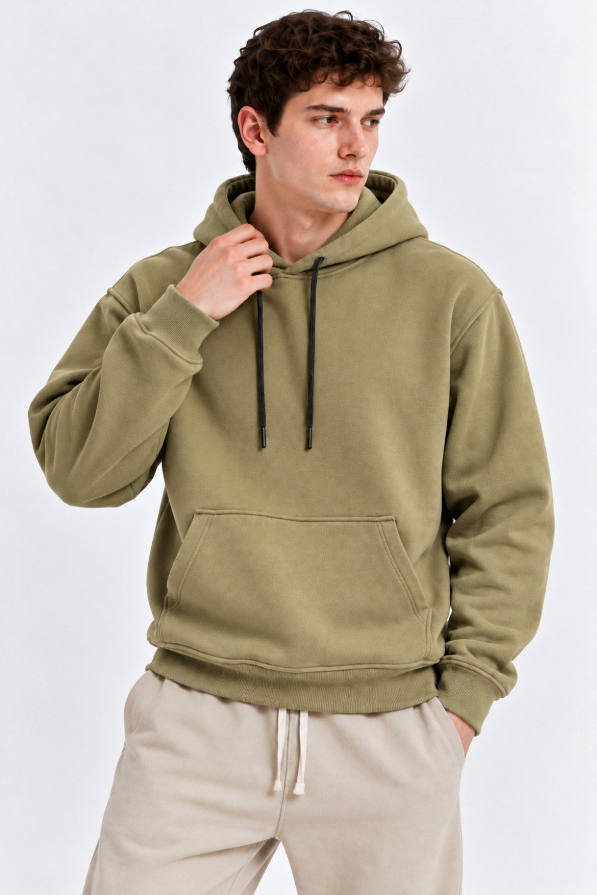 Erkek A.Haki Kanguru Cep Kapşonlu Sweatshirt 5