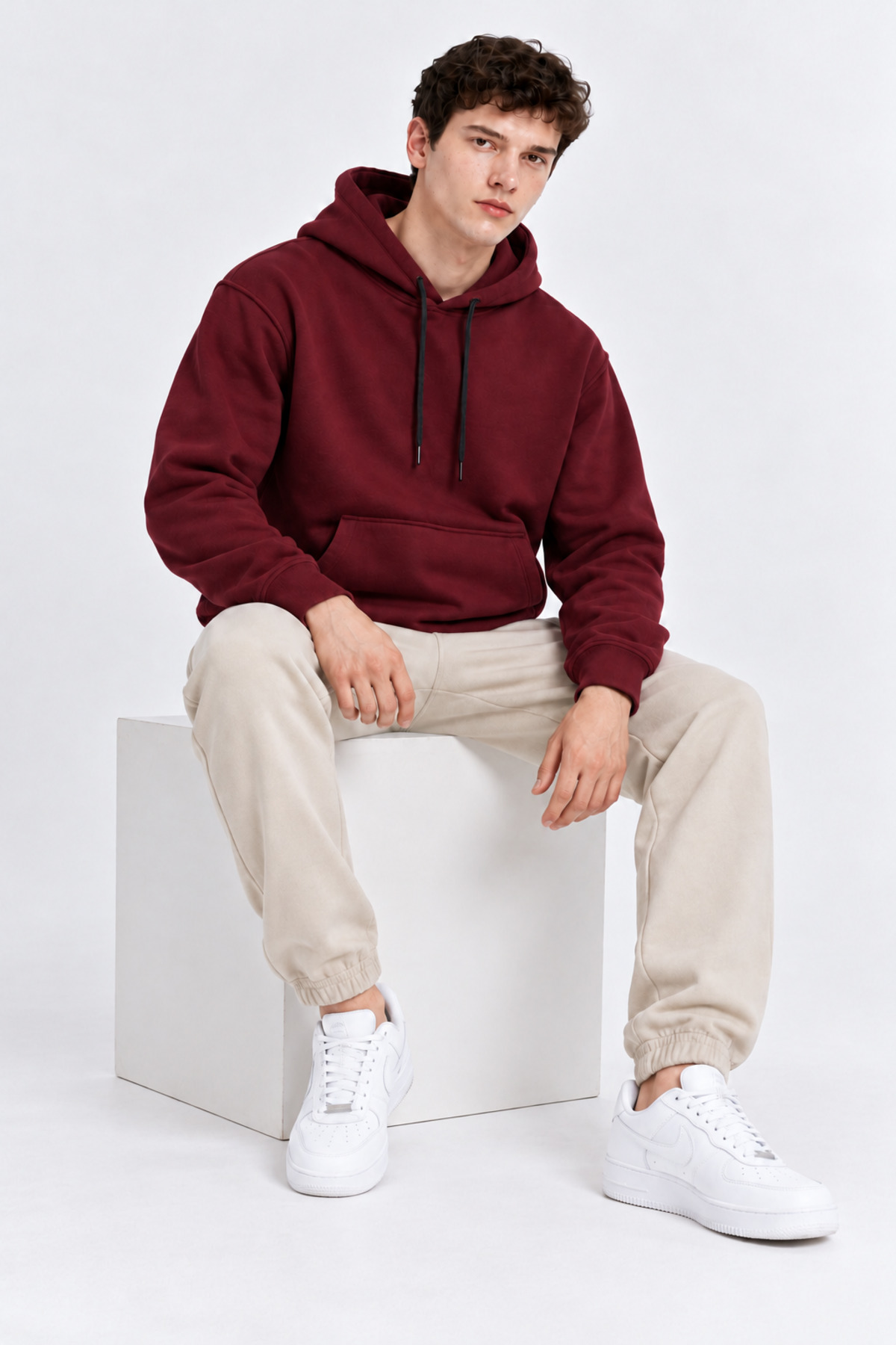 Bordo Renk Kanguru Cepli Kapüşonlu Sweatshirt 1205 6