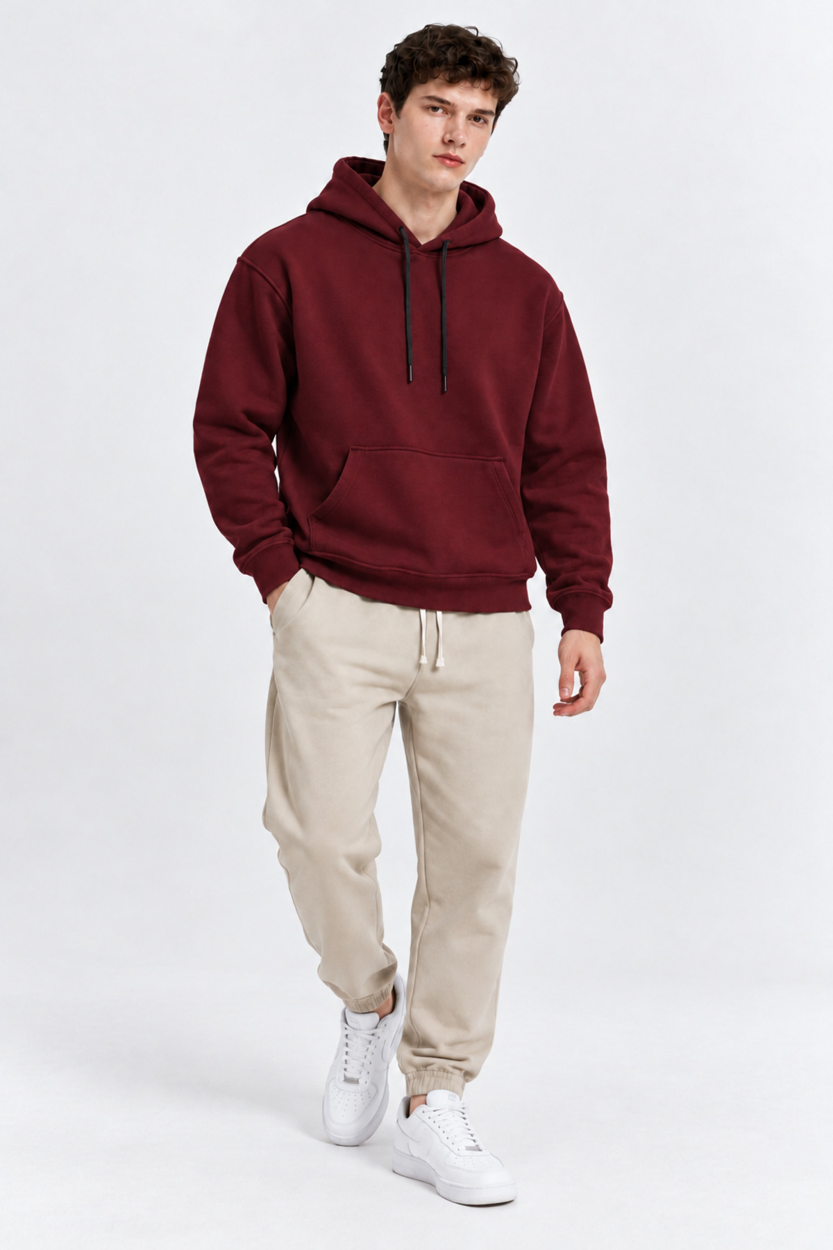 Bordo Renk Kanguru Cepli Kapüşonlu Sweatshirt 1205 5