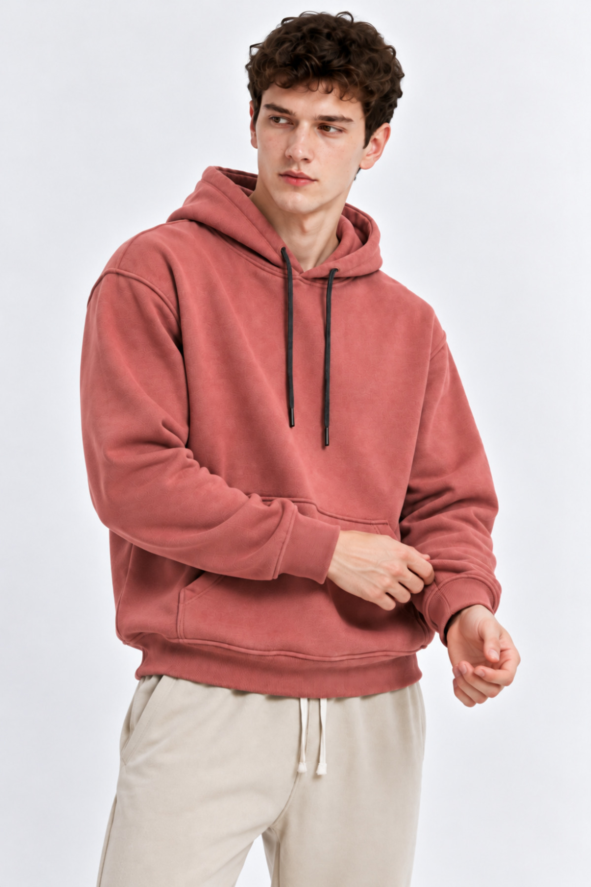 Erkek G.Kuru Kanguru Cep Kapşonlu Sweatshirt GÜL KURUSU 6