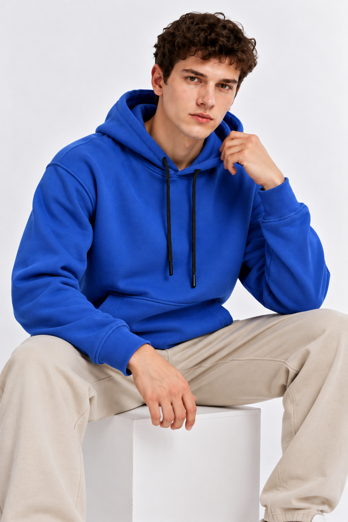 Indigo Renk Kanguru Cepli Kapüşonlu Sweatshirt 1205 İNDİGO 5