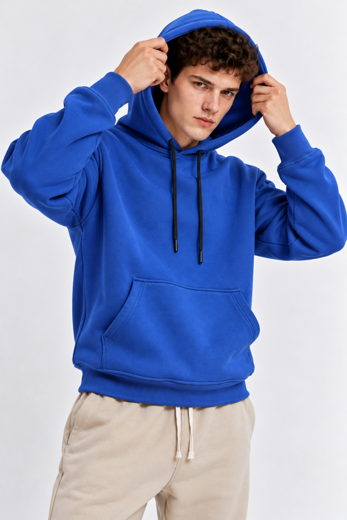 Indigo Renk Kanguru Cepli Kapüşonlu Sweatshirt 1205 İNDİGO 3
