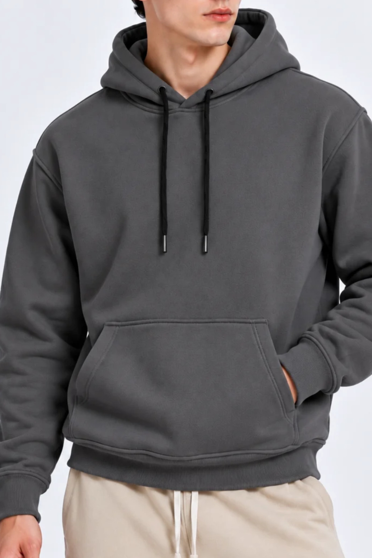 Erkek Koyu Gri Kanguru Cep Kapşonlu Sweatshirt 6