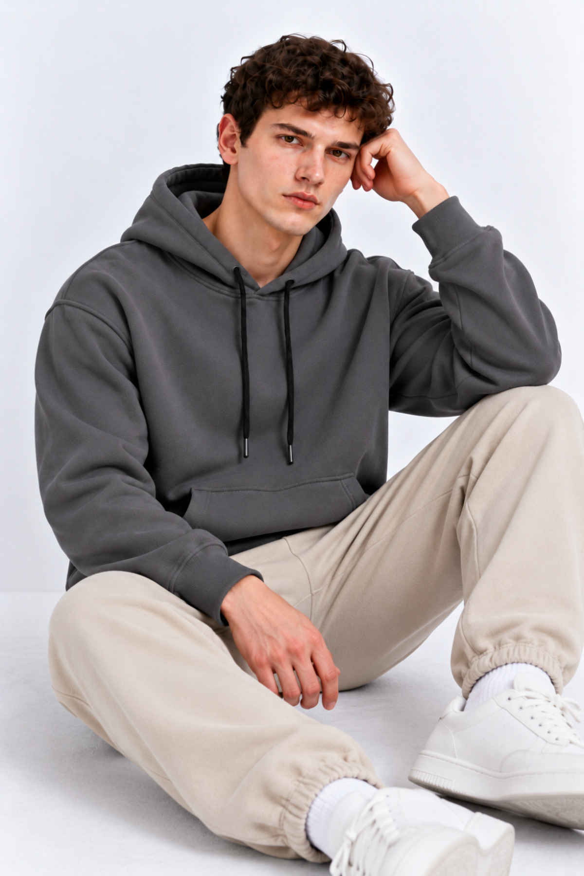 Erkek Koyu Gri Kanguru Cep Kapşonlu Sweatshirt 5