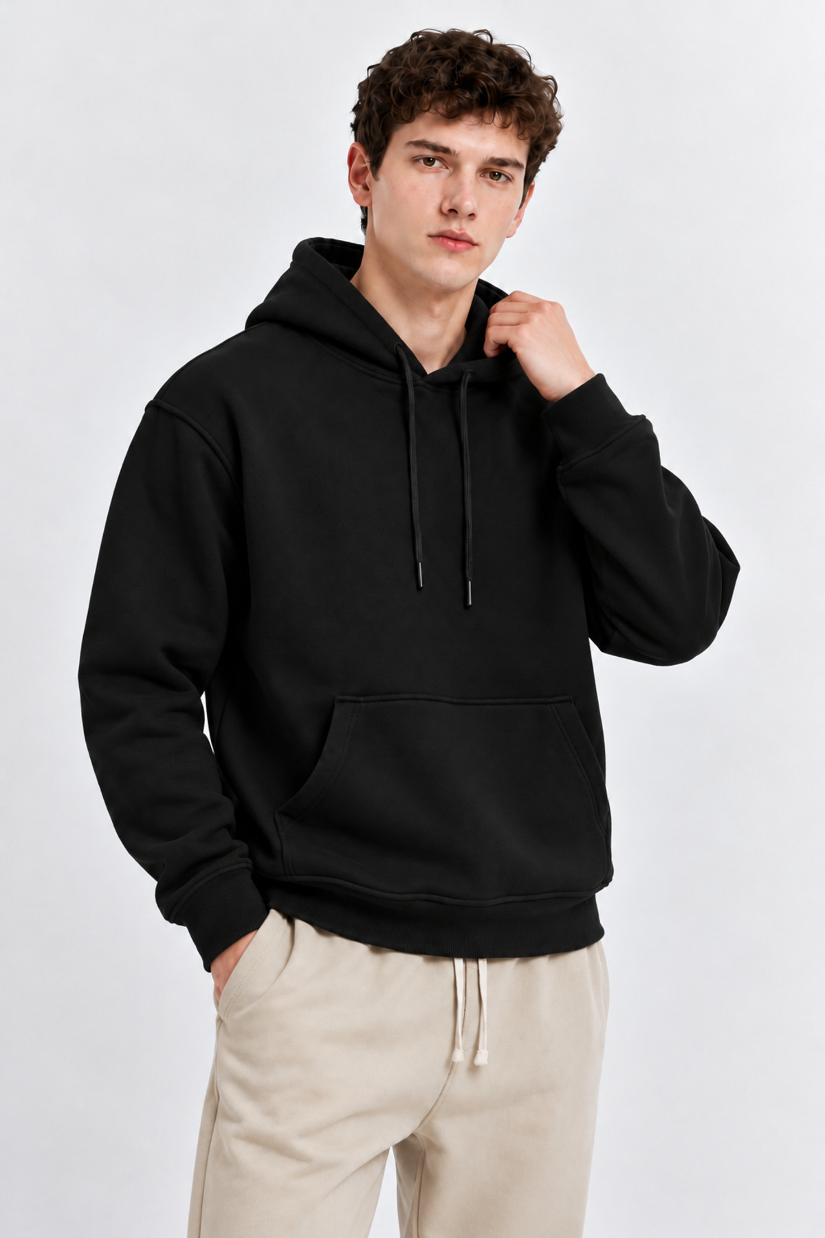 SİYAH Renk Kanguru Cepli Kapüşonlu Sweatshirt 1205 6