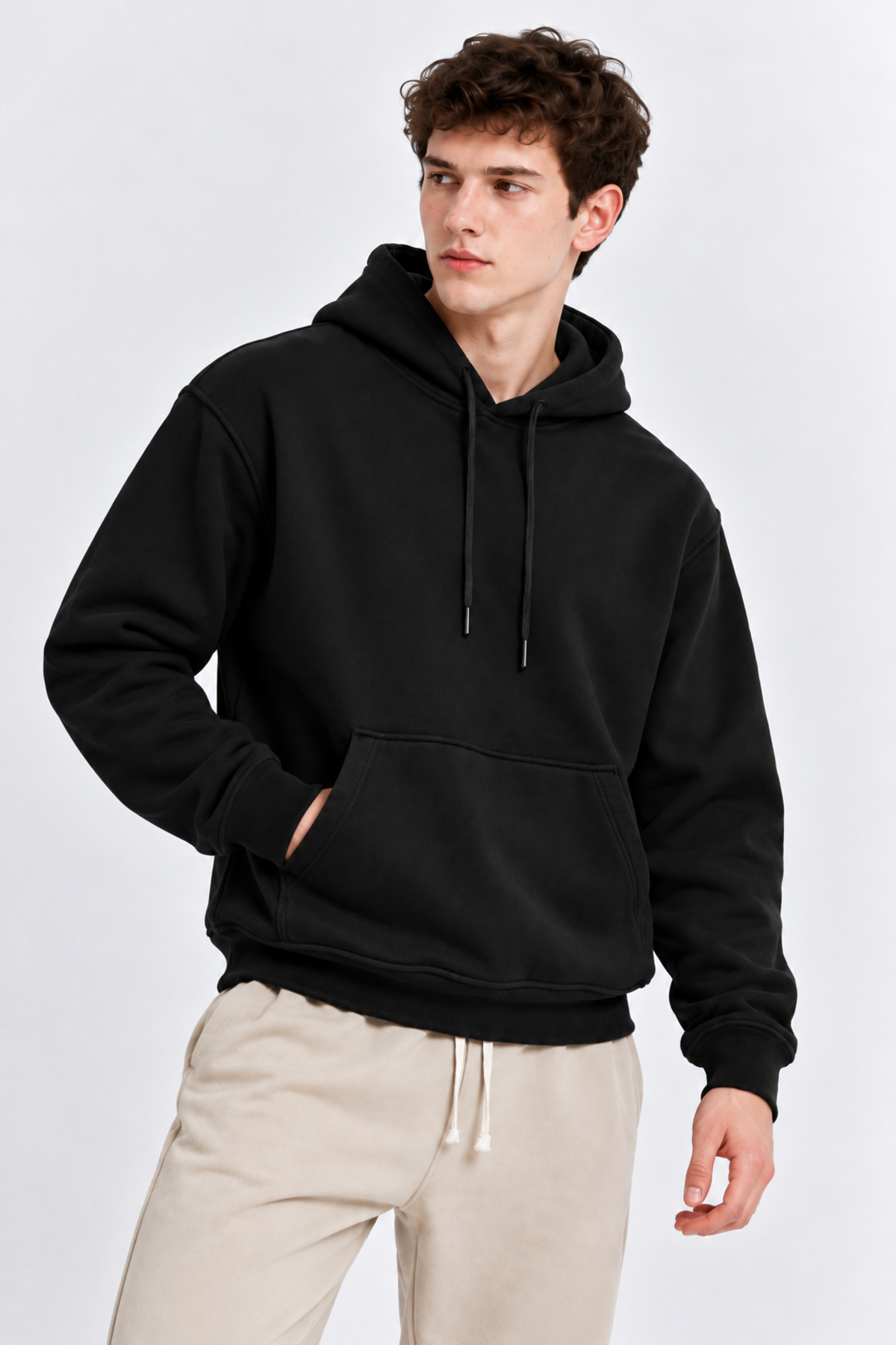 SİYAH Renk Kanguru Cepli Kapüşonlu Sweatshirt 1205 5