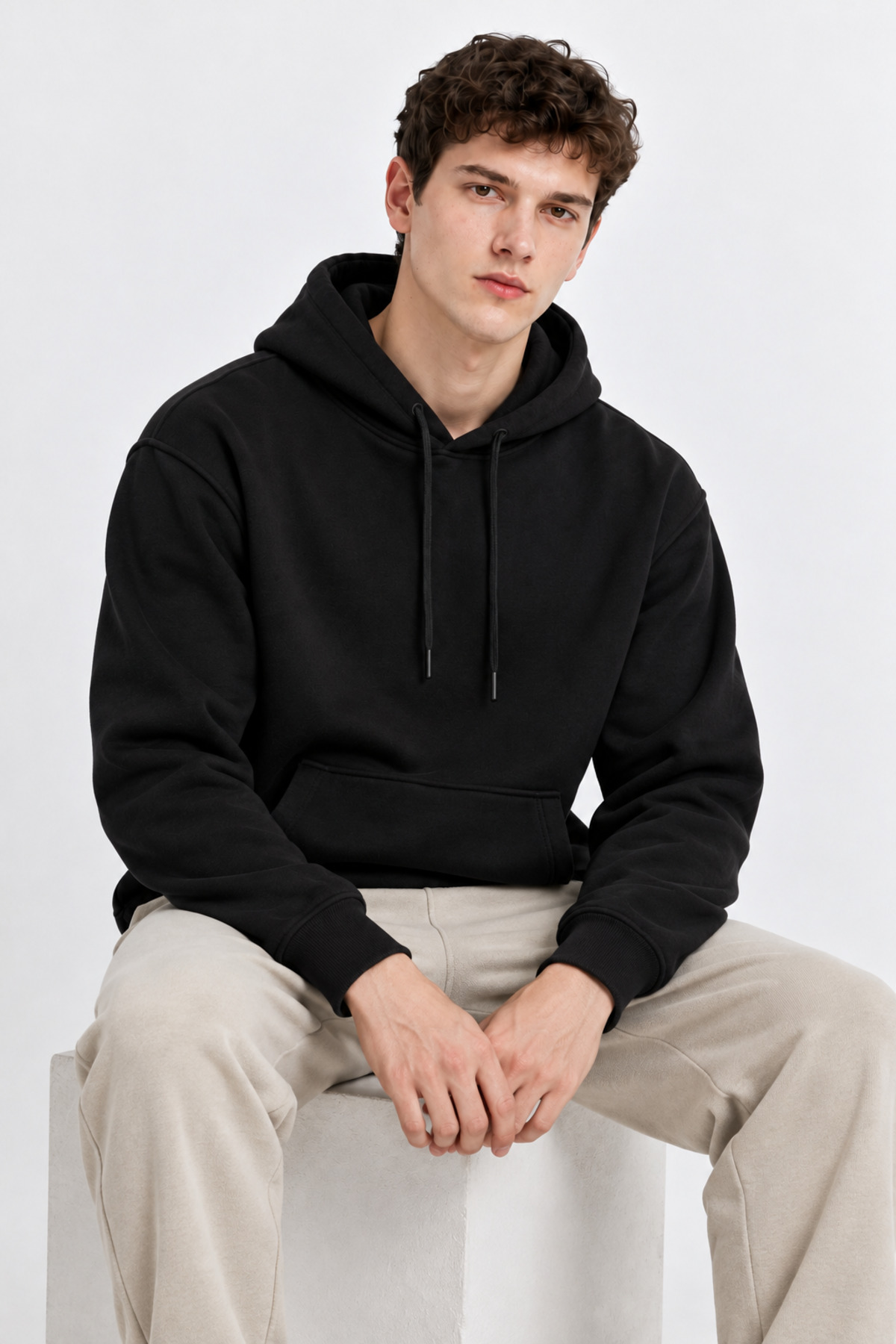 SİYAH Renk Kanguru Cepli Kapüşonlu Sweatshirt 1205 3