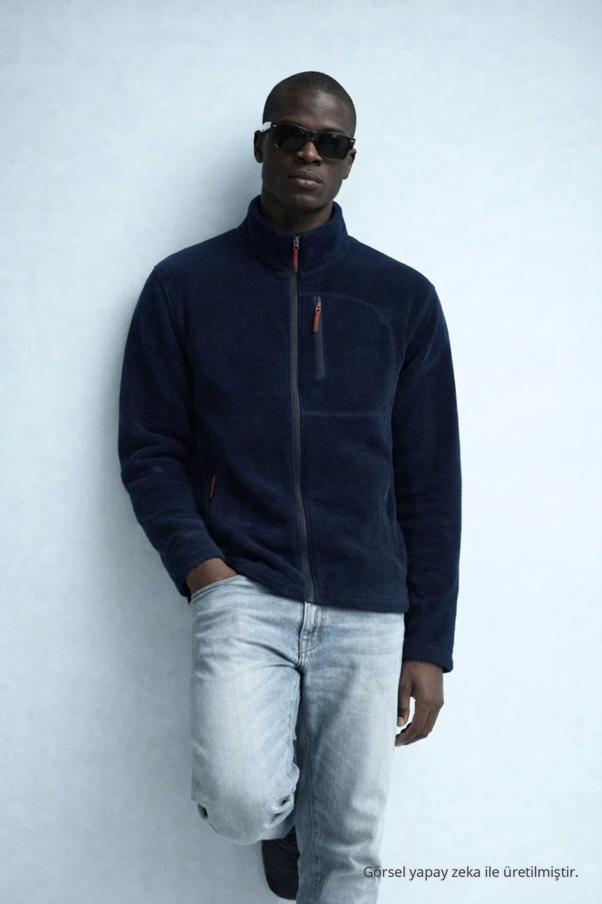 Erkek Fermuarlı Dik Yaka Bol LACİVERT Polar 4