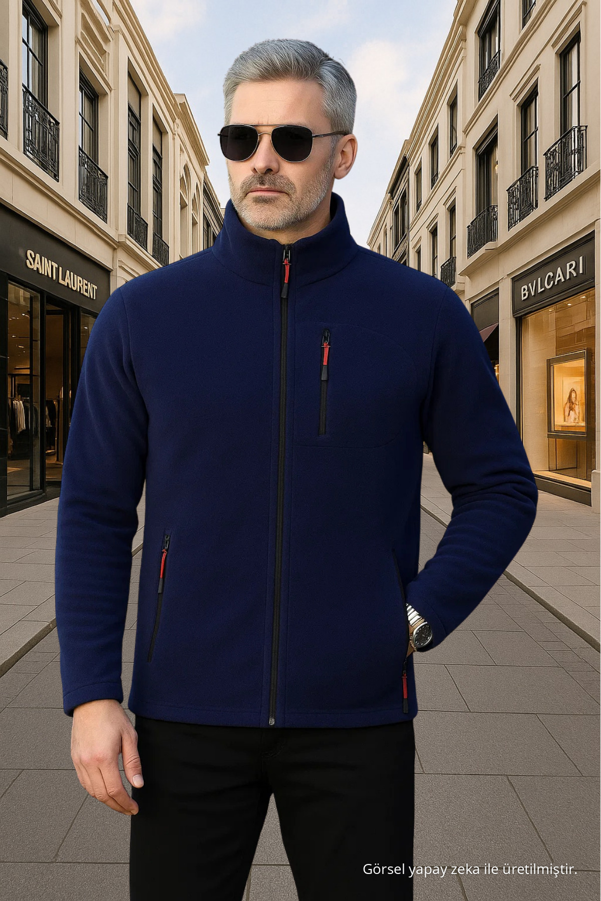 LACİVERT Renk Fermuarlı 3 Cepli Polar 1209 5