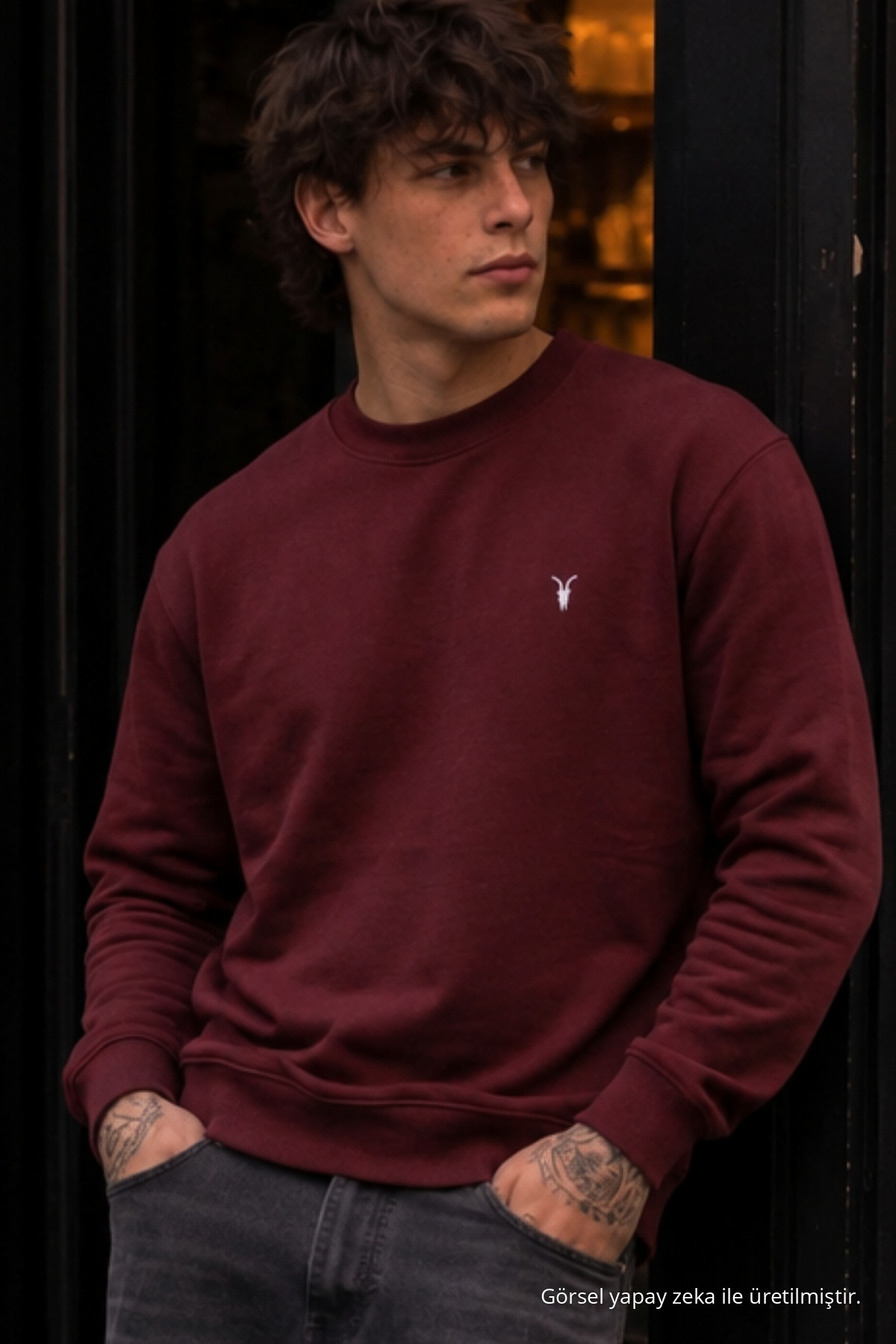 Örme Kışlık Günlük Bordo Erkek Sweatshirt 6
