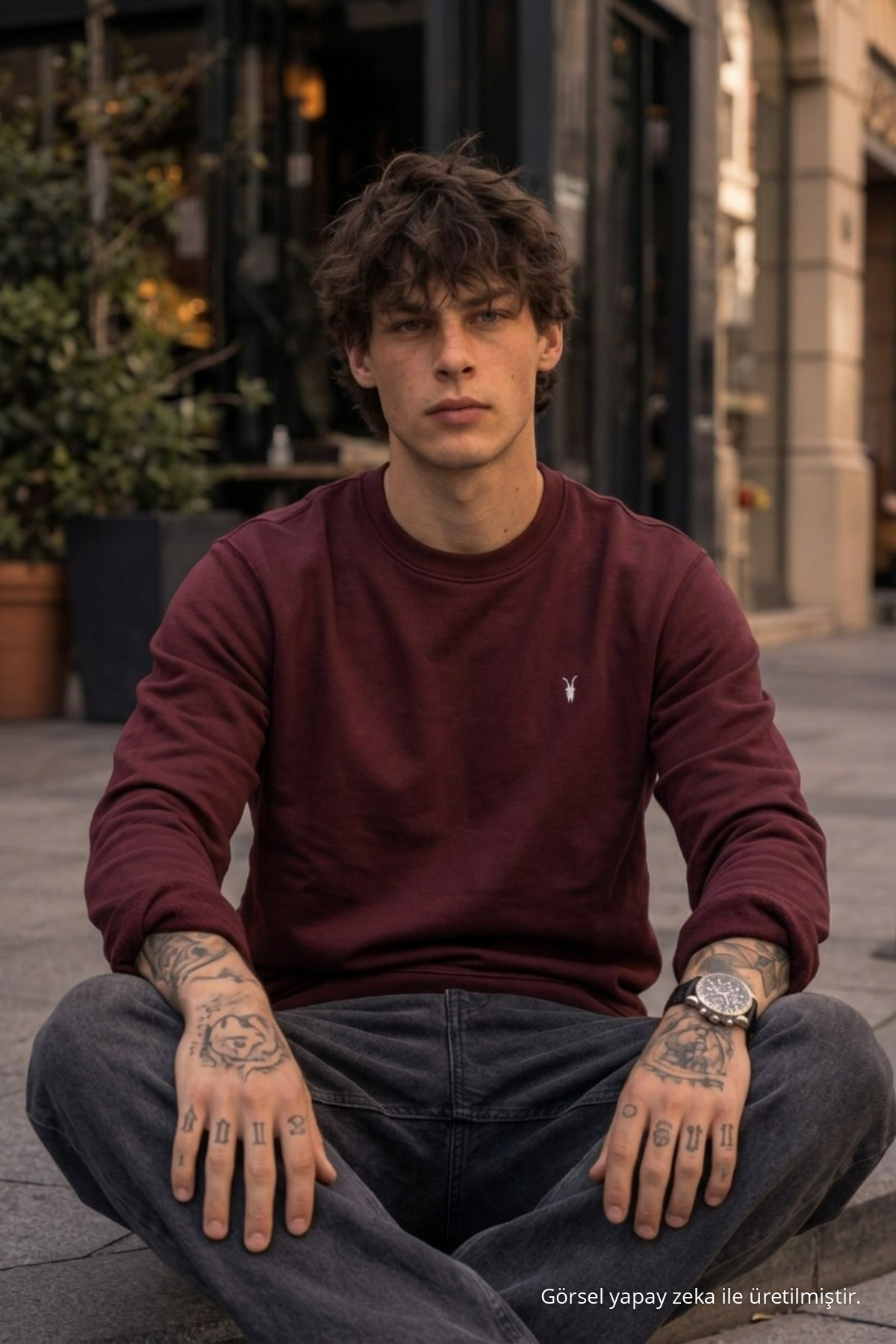 Örme Kışlık Günlük Bordo Erkek Sweatshirt 4