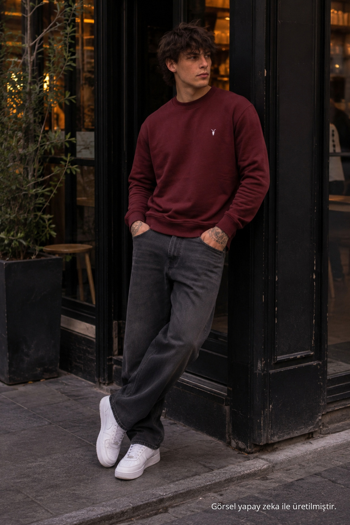 Örme Kışlık Günlük Bordo Erkek Sweatshirt 5