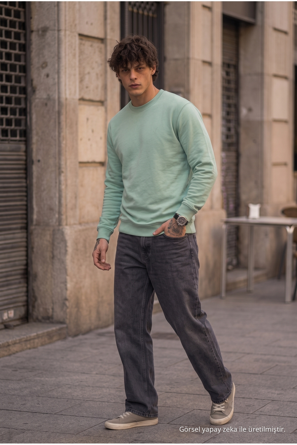 Örme Kışlık Günlük Çağla Erkek Sweatshirt 4