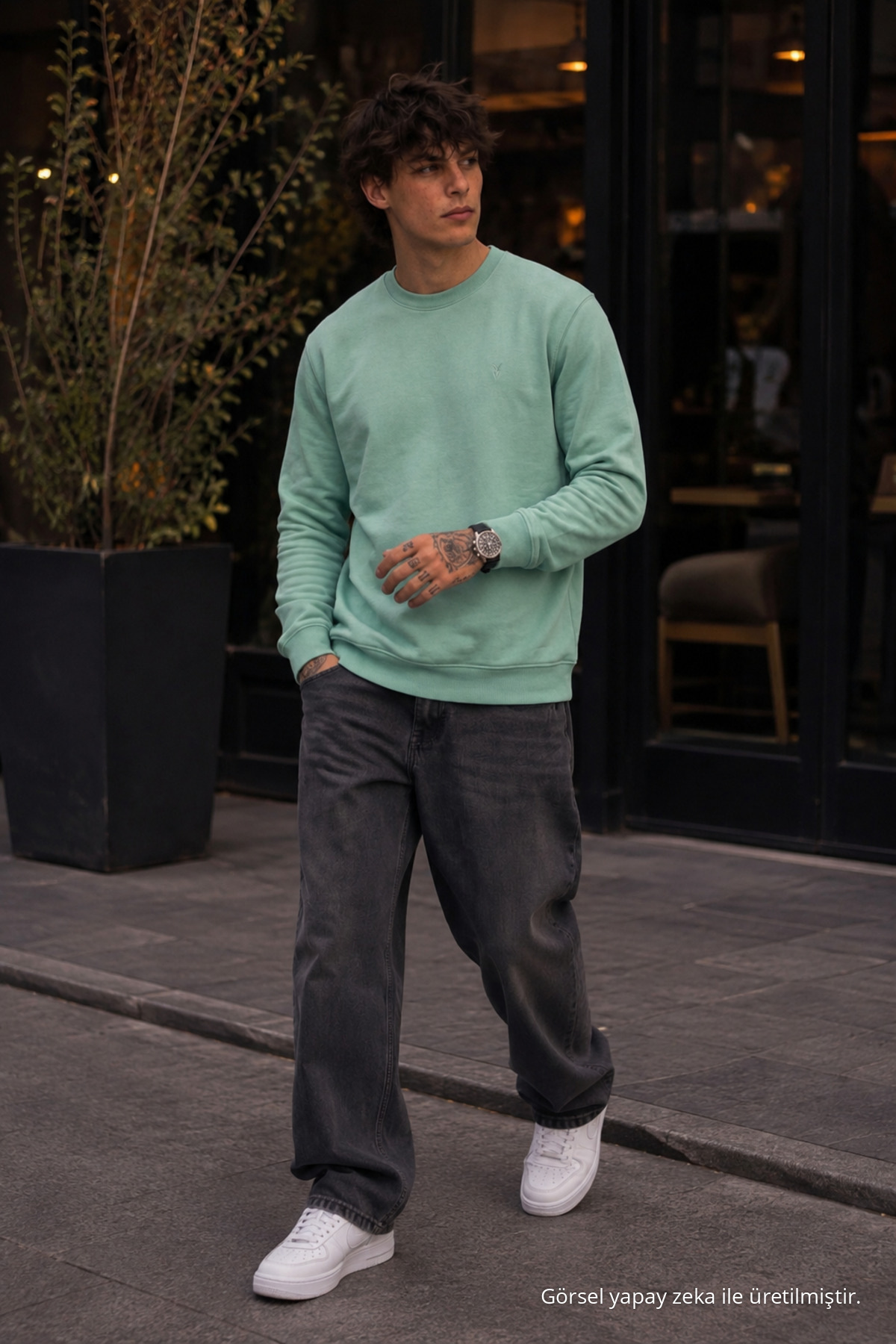Örme Kışlık Günlük Çağla Erkek Sweatshirt 5