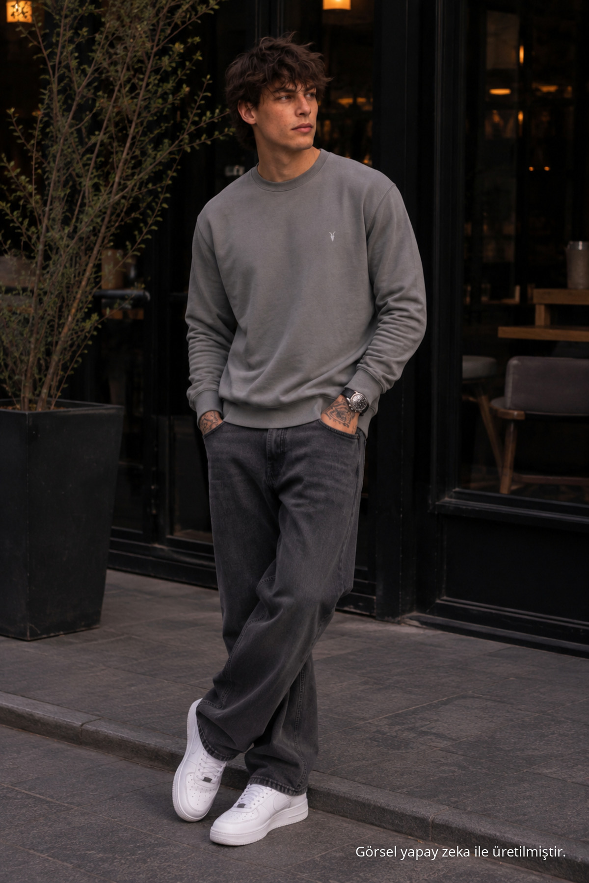 Örme Kışlık Günlük GRİ Erkek Sweatshirt 5