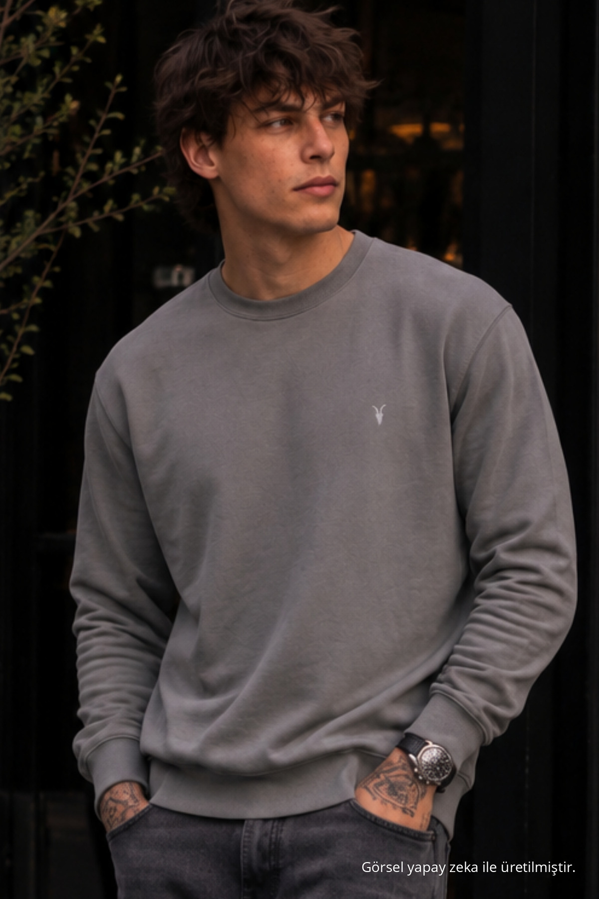 Örme Kışlık Günlük GRİ Erkek Sweatshirt 6