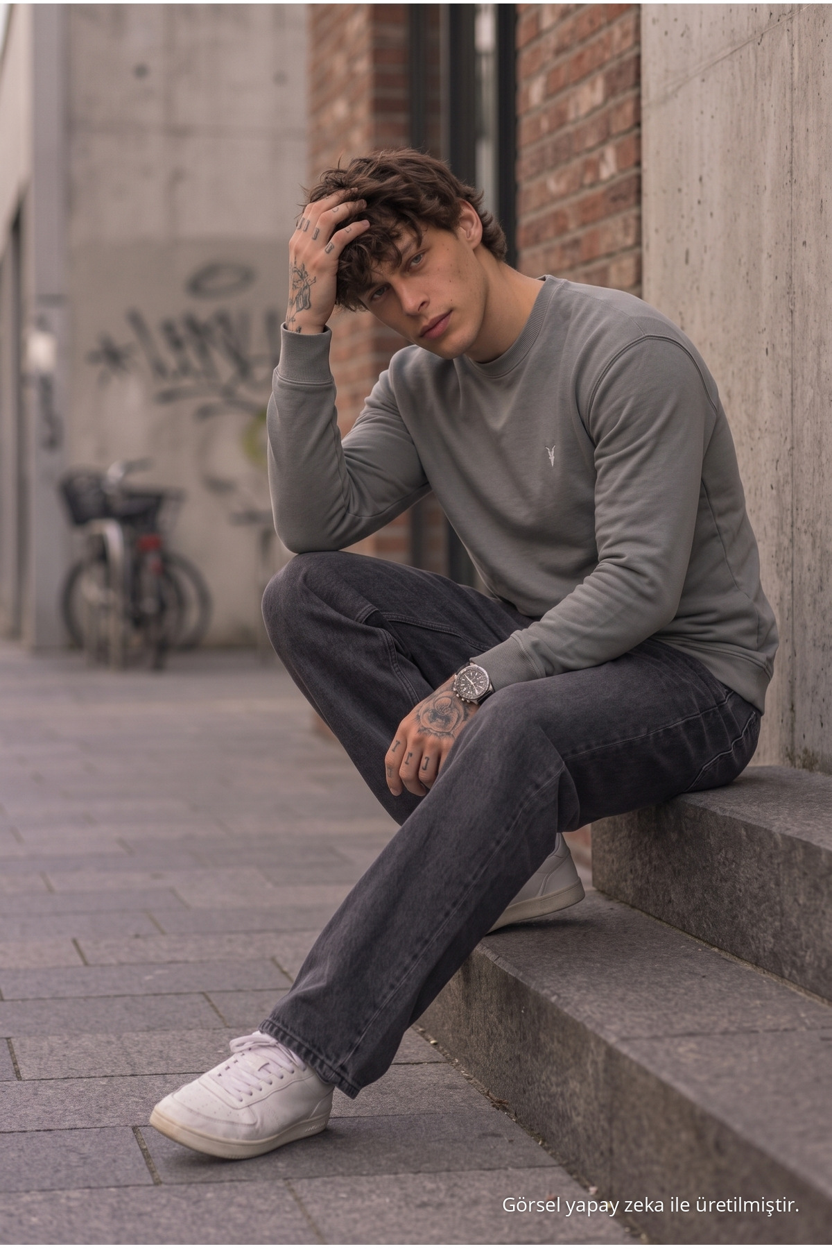 Örme Kışlık Günlük GRİ Erkek Sweatshirt 4