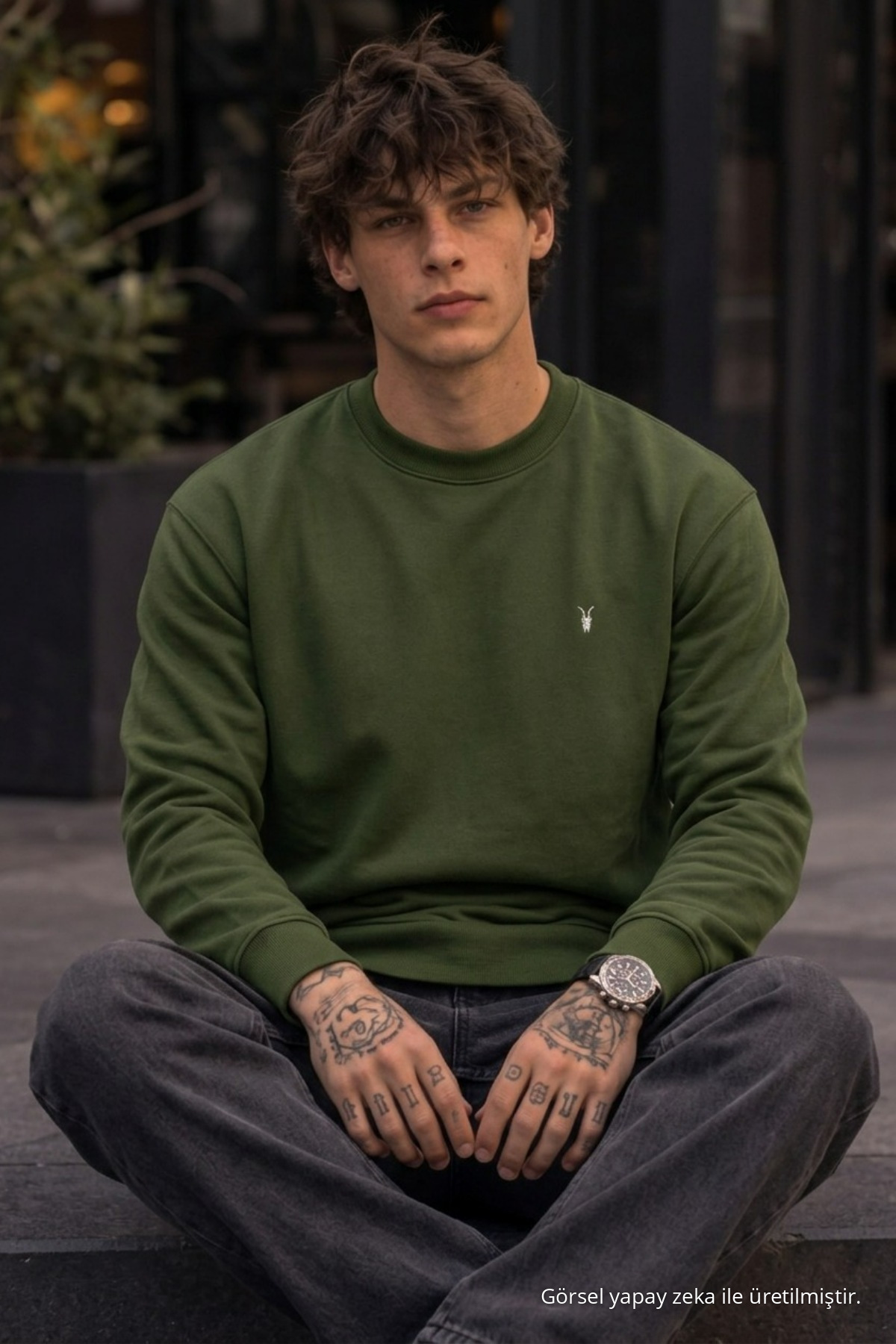 Örme Kışlık Günlük HAKİ Erkek Sweatshirt 4