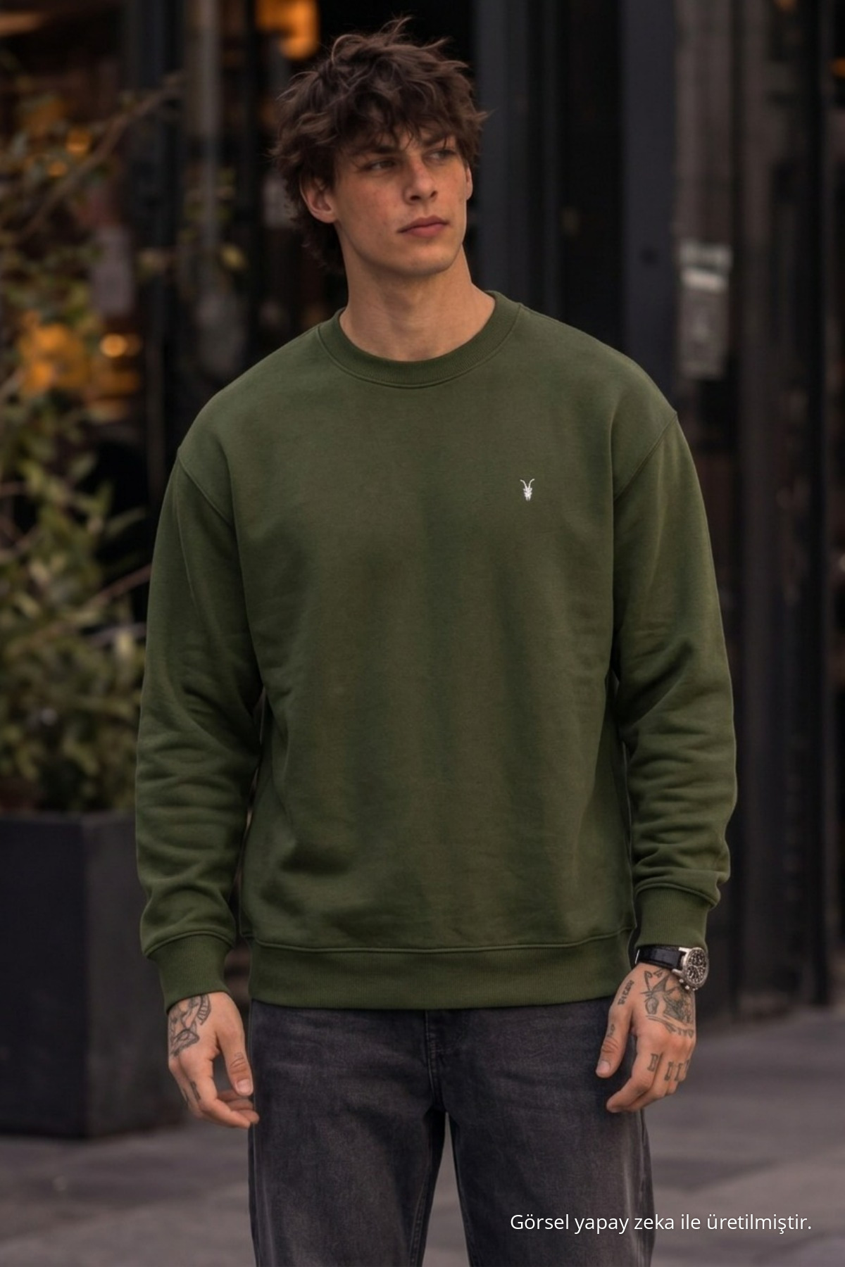 Örme Kışlık Günlük HAKİ Erkek Sweatshirt 3