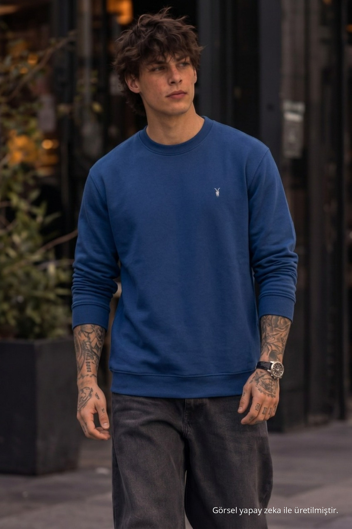 Örme Kışlık Günlük İNDİGO Erkek Sweatshirt 3