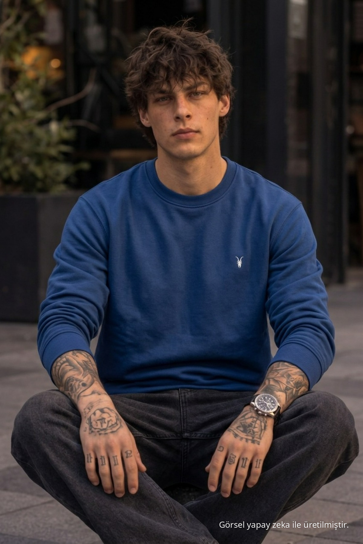 Örme Kışlık Günlük İNDİGO Erkek Sweatshirt 4