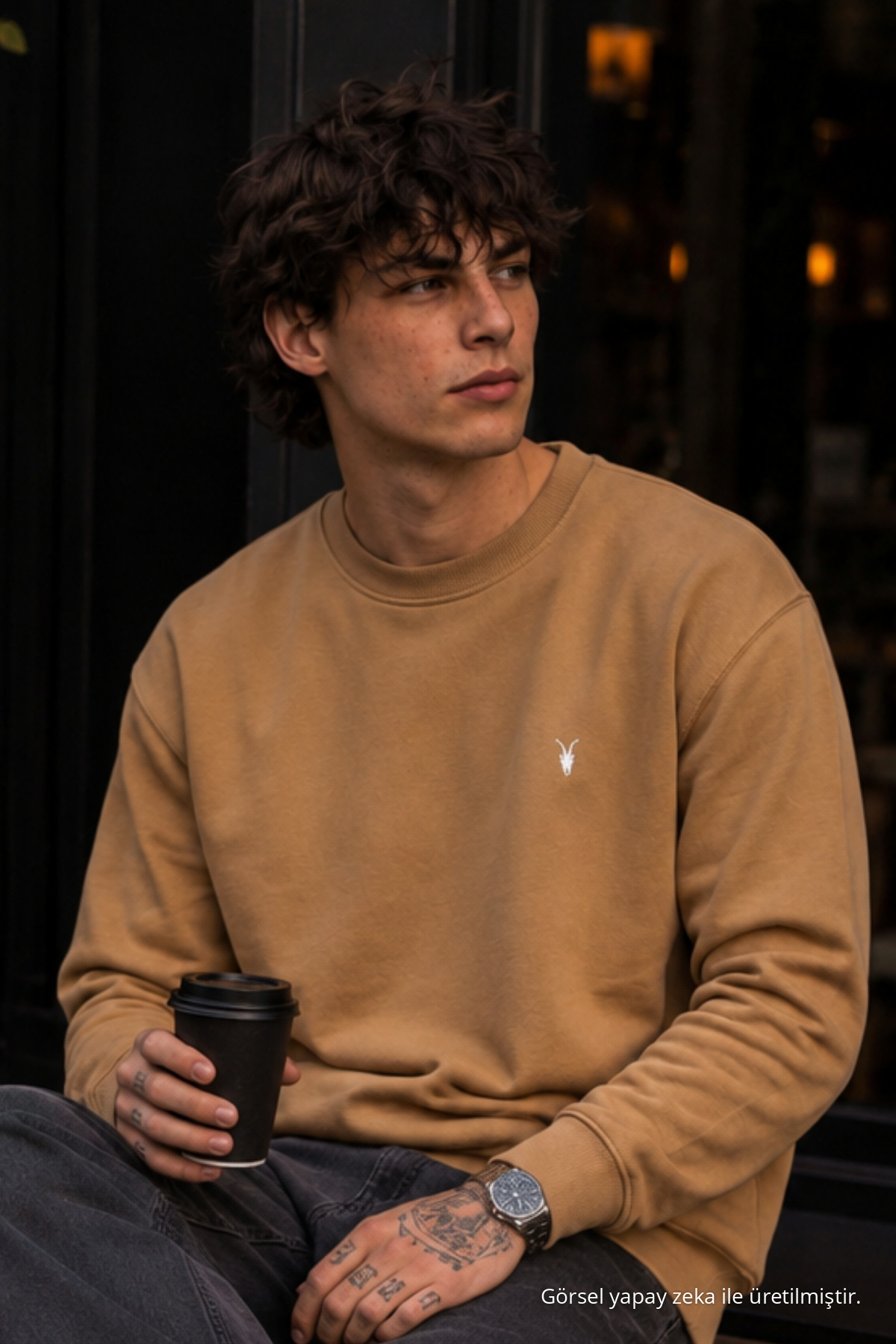 Örme Kışlık Günlük Karamel Erkek Sweatshirt 6