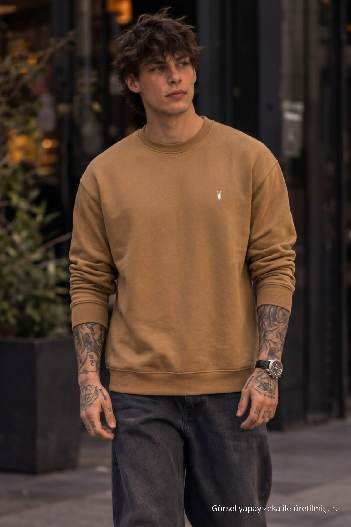 Örme Kışlık Günlük Karamel Erkek Sweatshirt 3