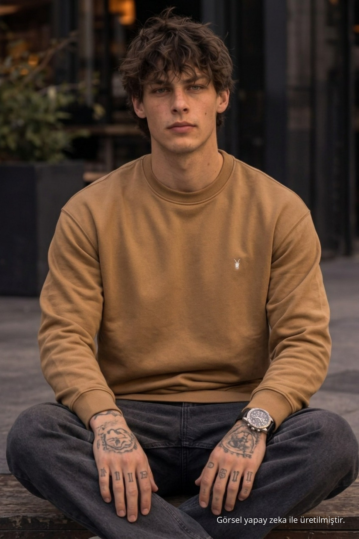 Örme Kışlık Günlük Karamel Erkek Sweatshirt 4