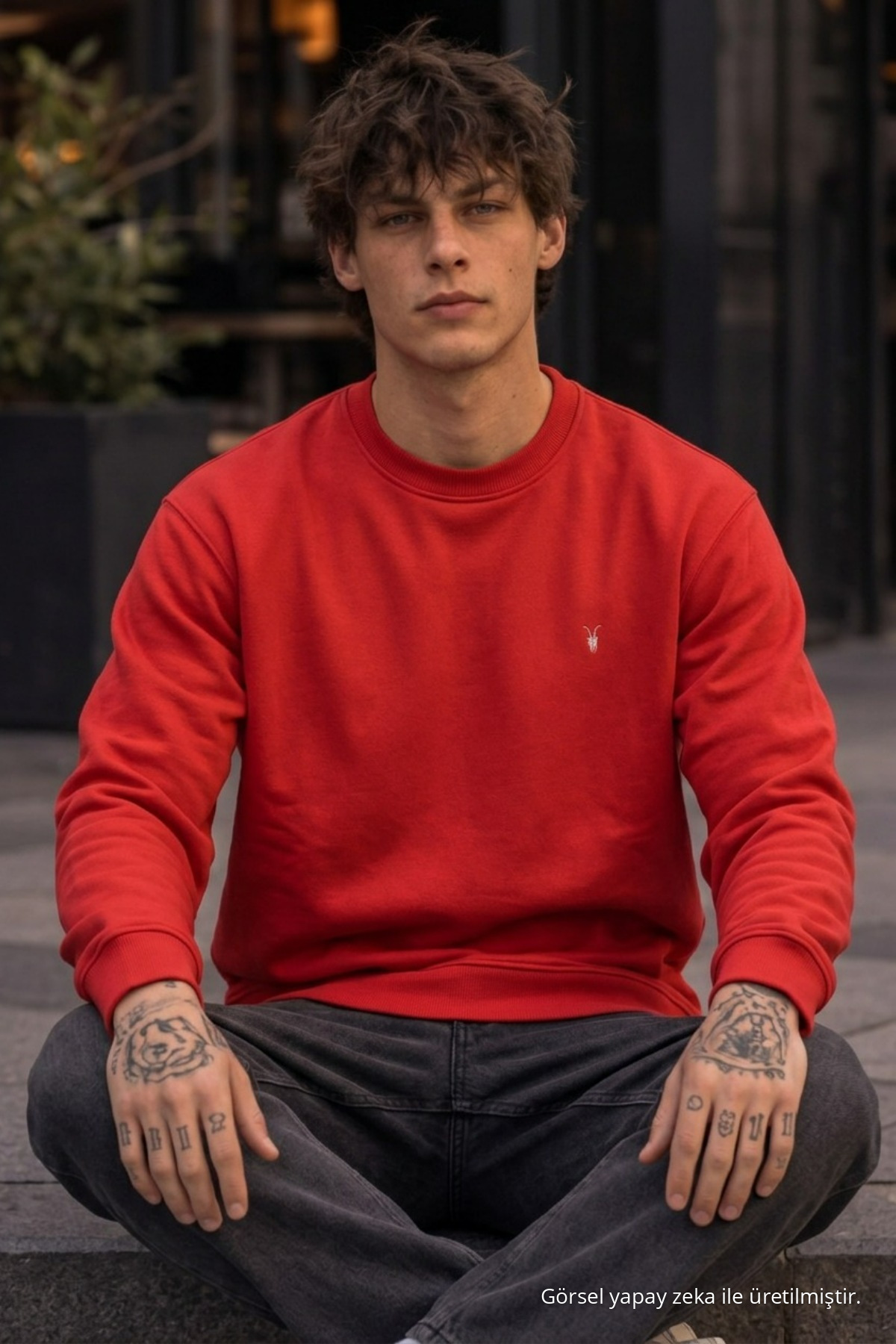 Örme Kışlık Günlük KIRMIZI Erkek Sweatshirt 4