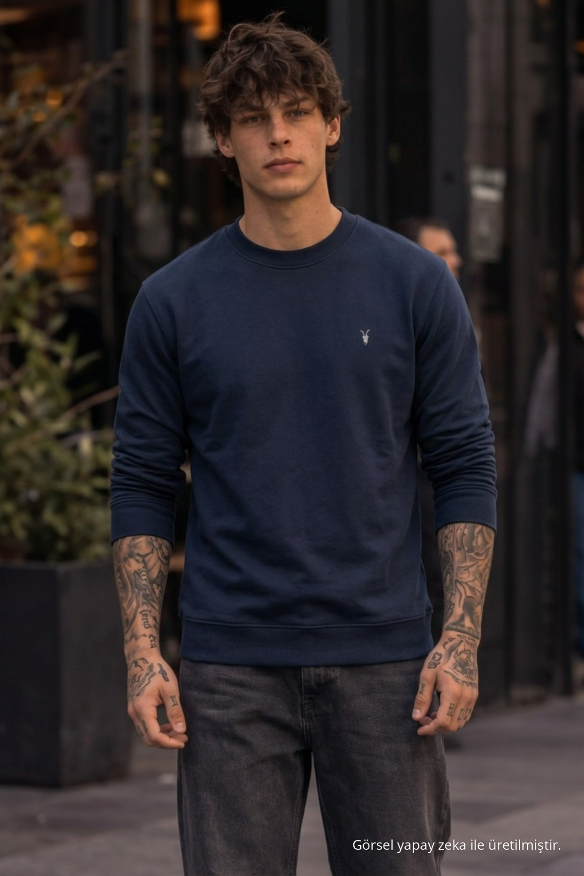 Örme Kışlık Günlük LACİVERT Erkek Sweatshirt 3