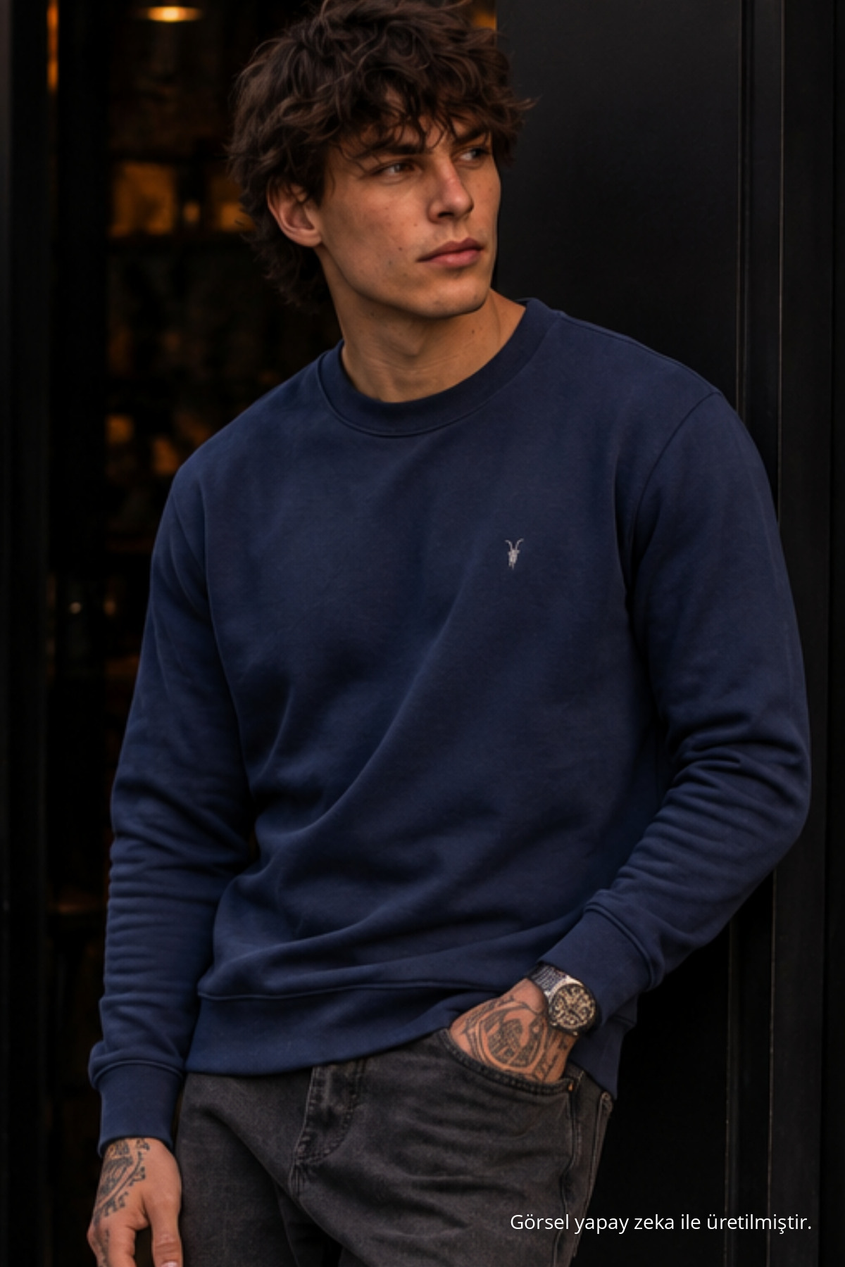 Örme Kışlık Günlük LACİVERT Erkek Sweatshirt 6
