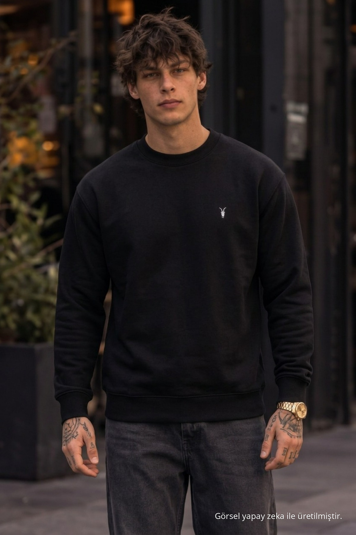 Örme Kışlık Günlük SİYAH Erkek Sweatshirt 3