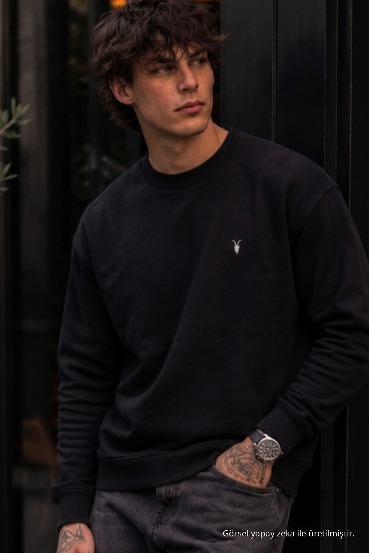 Örme Kışlık Günlük SİYAH Erkek Sweatshirt 6