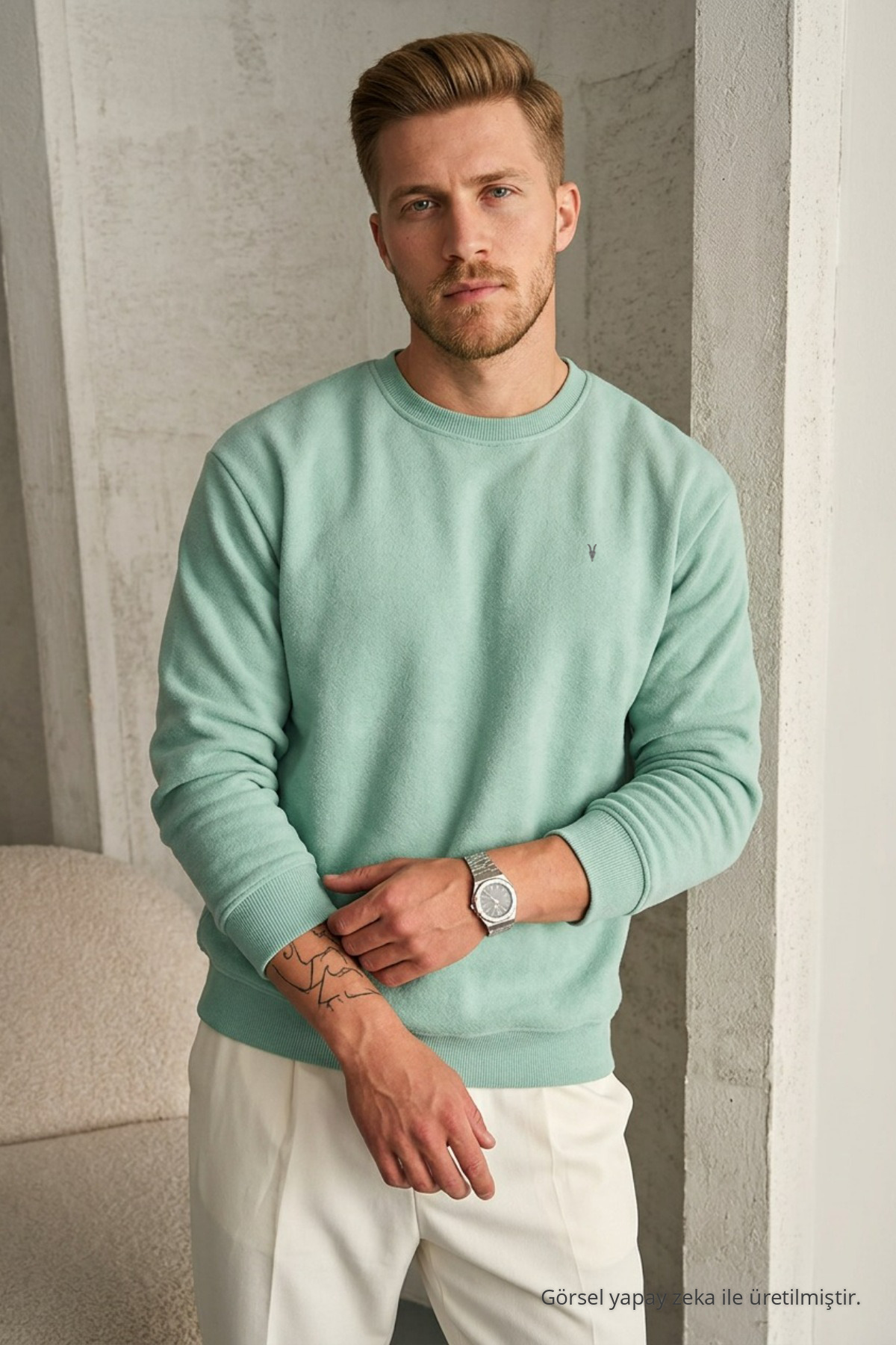 Erkek Loose Dokulu Flare Çağla Sweatshirt 3