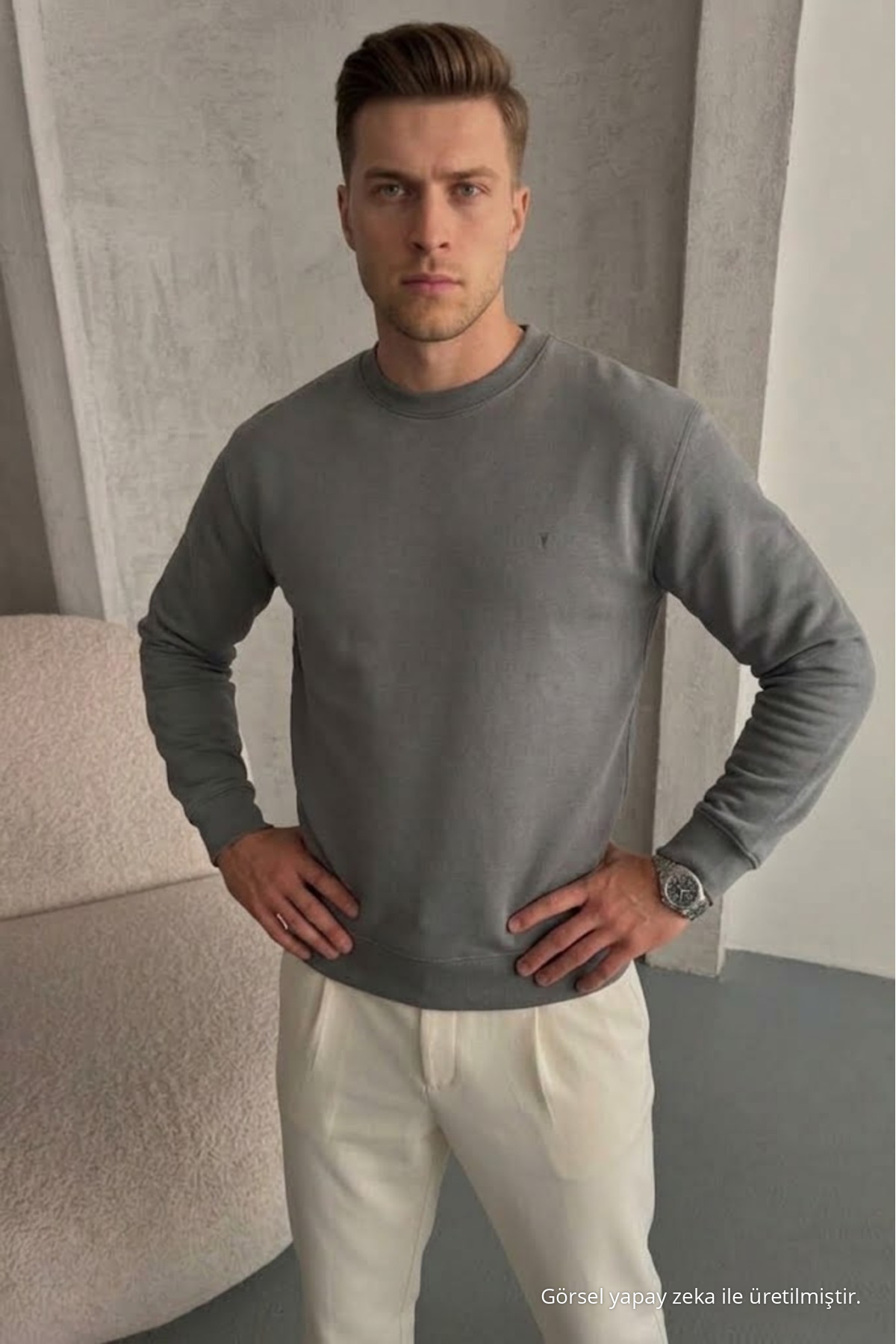 Erkek Loose Dokulu Flare Füme Sweatshirt 6