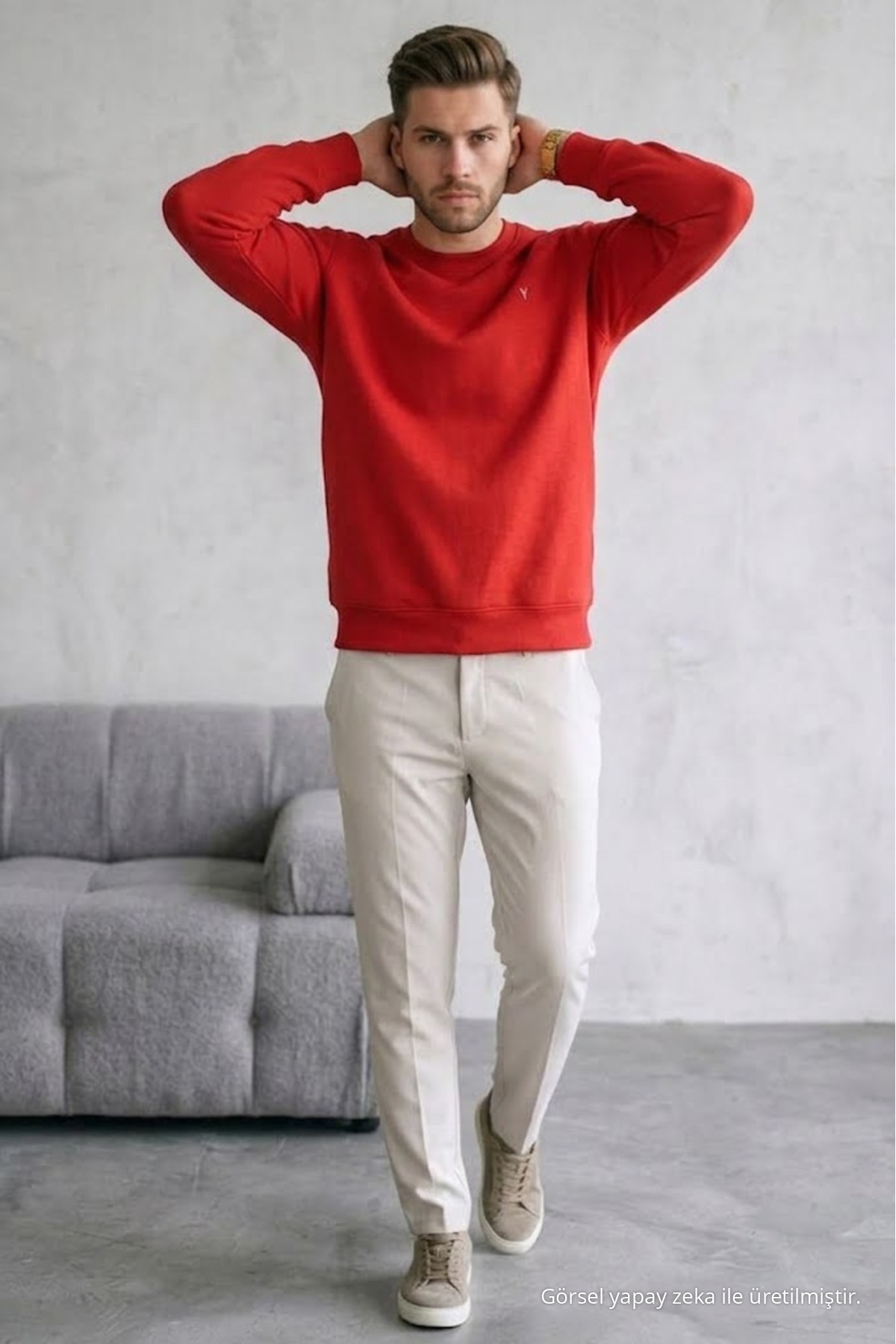 Erkek Loose Dokulu Flare KIRMIZI Sweatshirt 6
