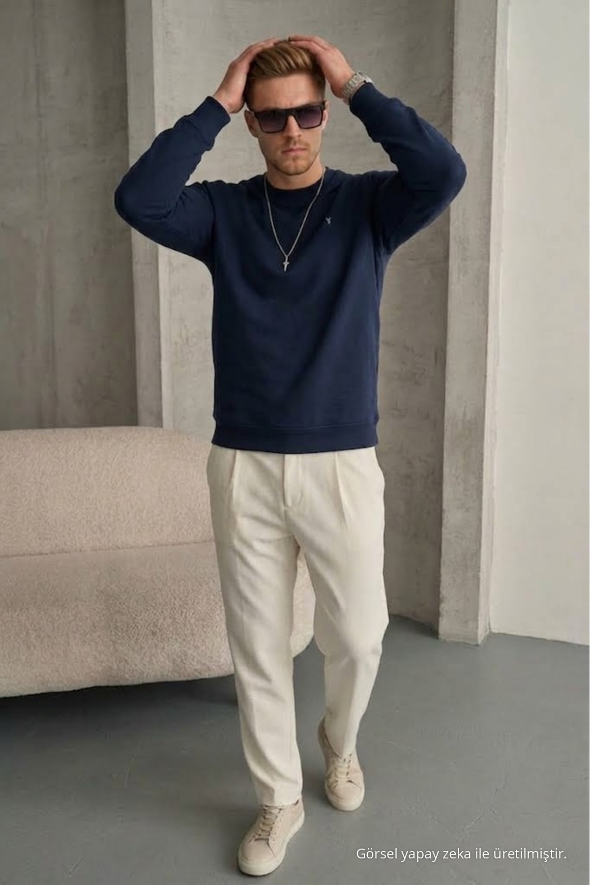 Erkek Loose Dokulu Flare LACİVERT Sweatshirt 5