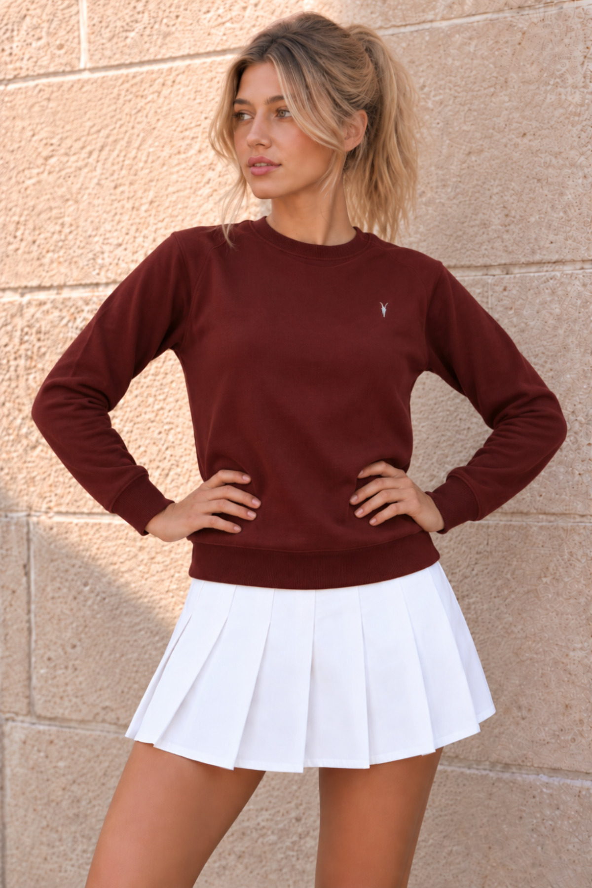 Kadın Bisiklet Yaka Mevsimlik Bordo Sweatshirt 3