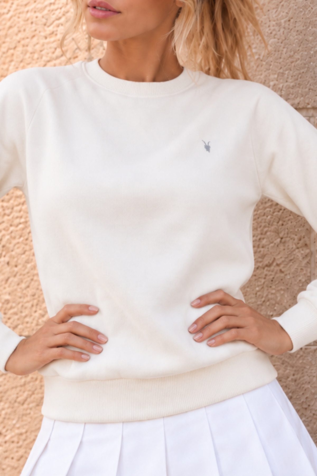 Kadın Bisiklet Yaka Mevsimlik Ekru Sweatshirt 6