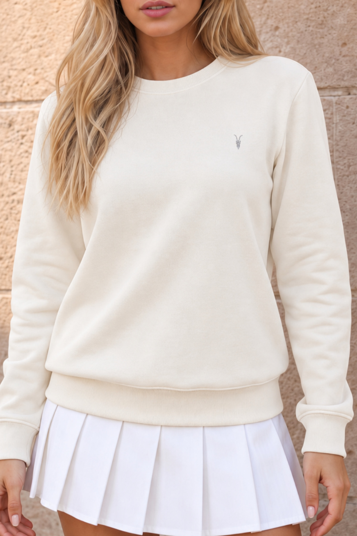 Kadın Bisiklet Yaka Mevsimlik Ekru Sweatshirt 5