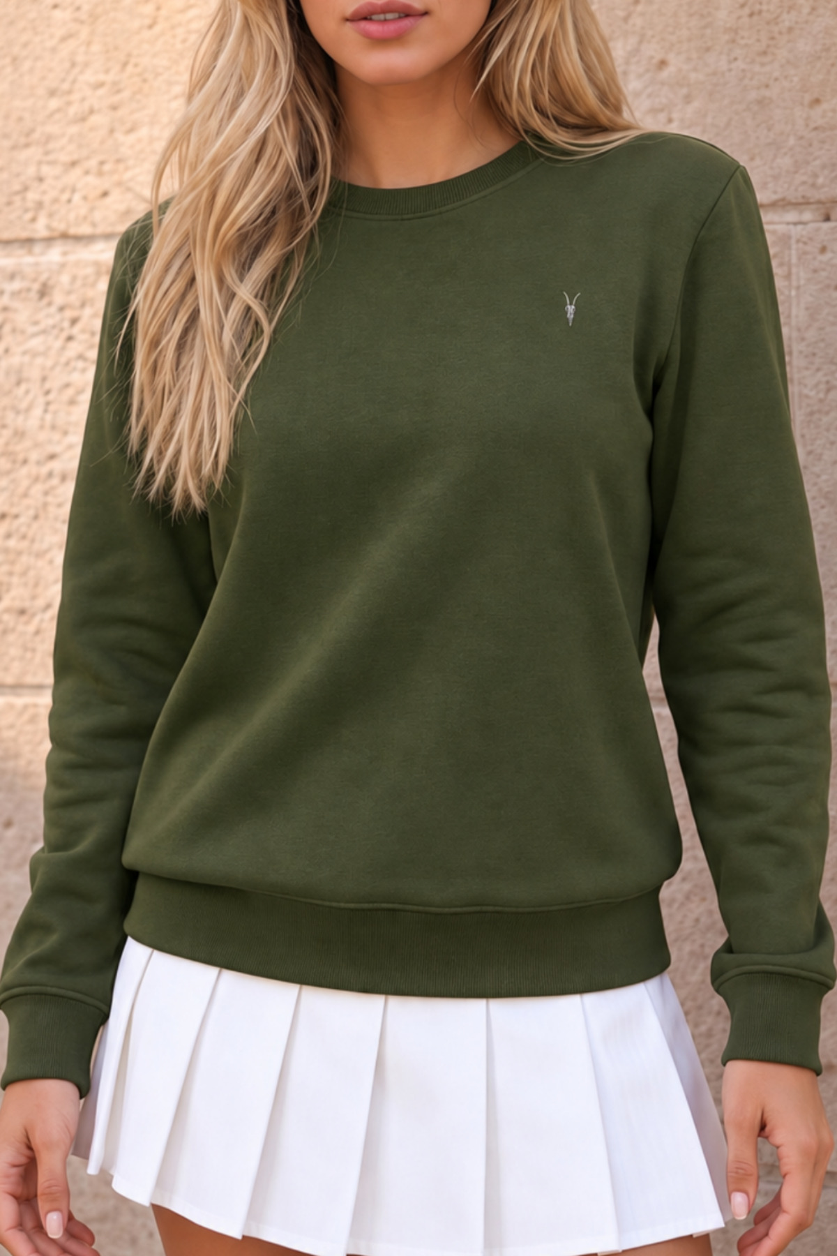Kadın Bisiklet Yaka Mevsimlik HAKİ Sweatshirt 6
