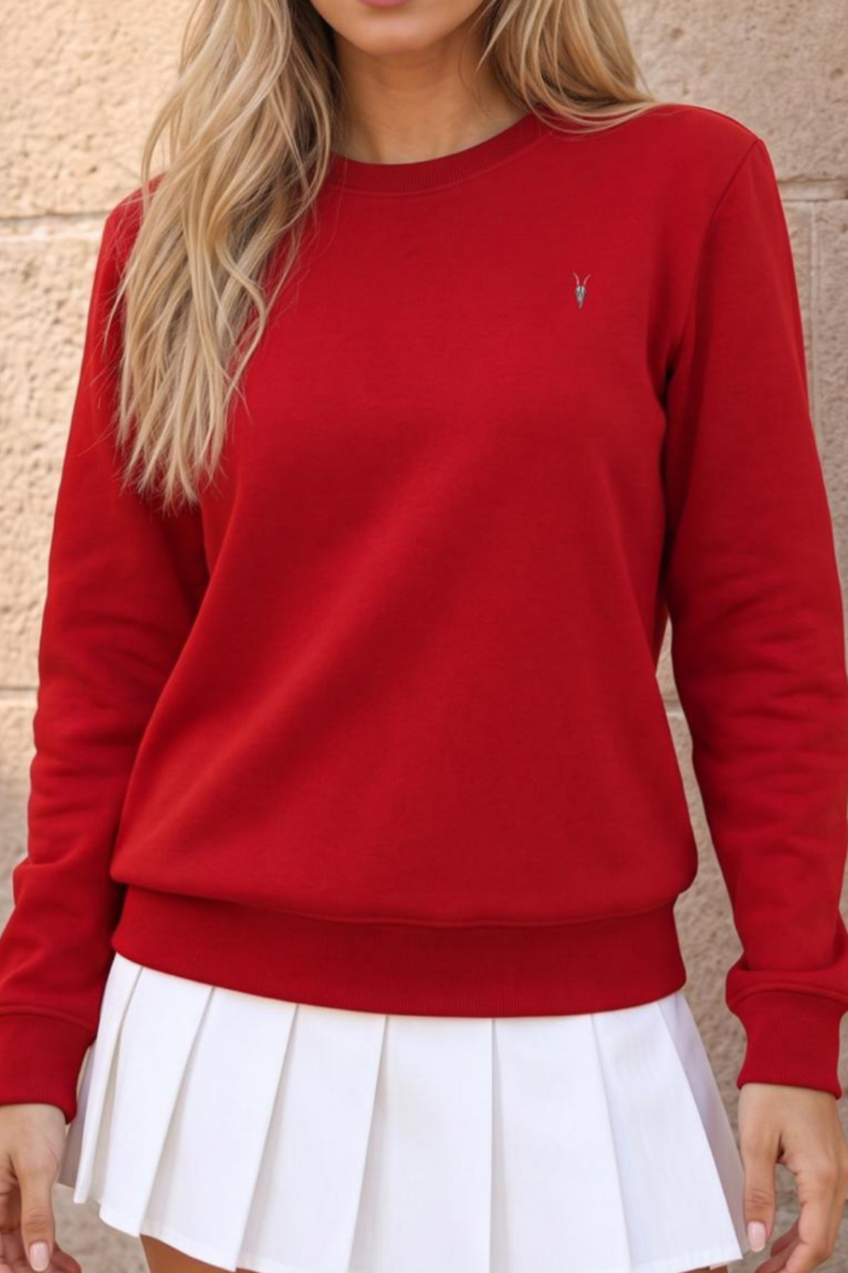 Kadın Bisiklet Yaka Mevsimlik KIRMIZI Sweatshirt 5
