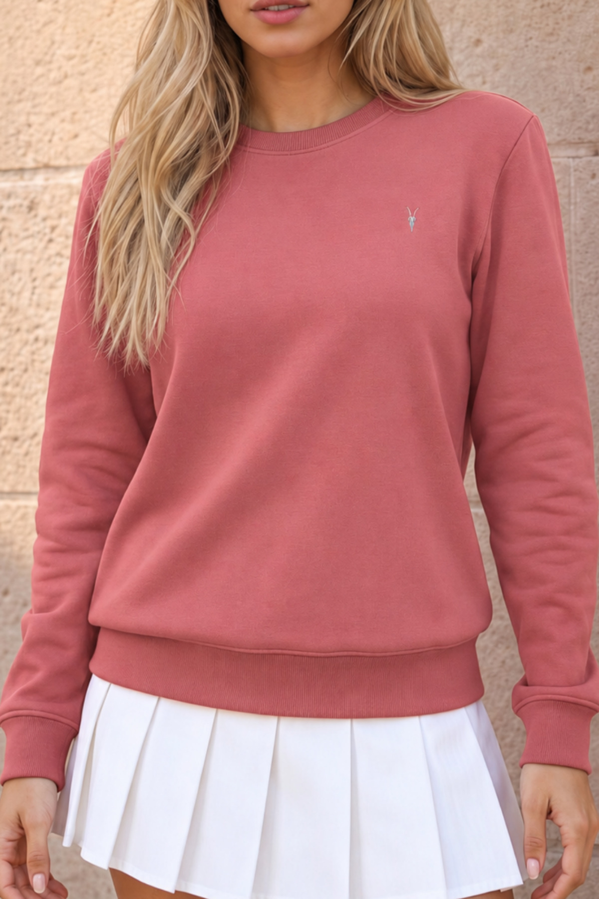 Kadın Bisiklet Yaka Mevsimlik Pudra Sweatshirt 5