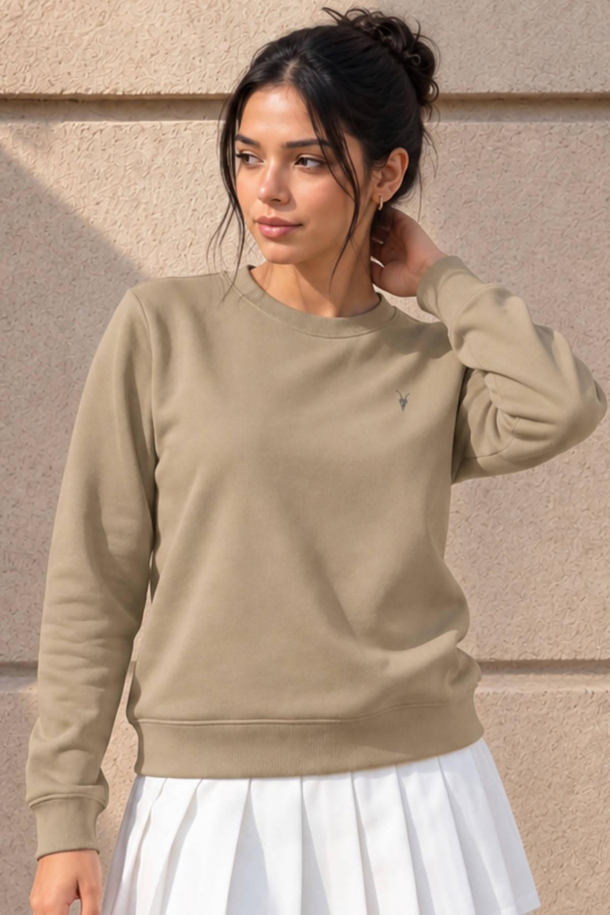 Kadın Uzun Kollu Comfort Bejj Bol Sweatshirt 3